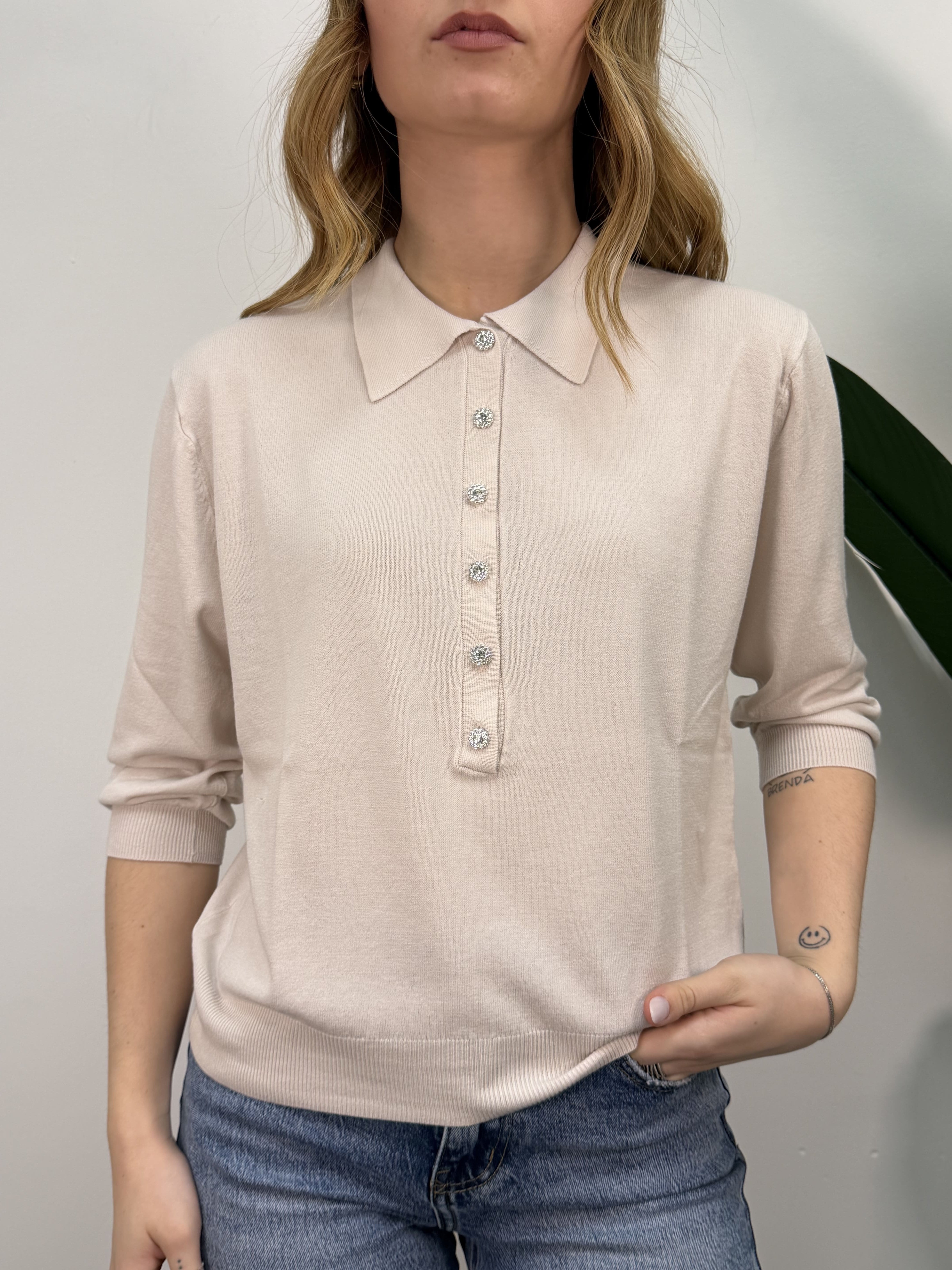 Maglioncino polo in misto viscosa bottoncini gioiello Susy Mix