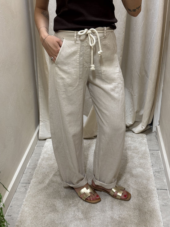 Pantalone in lino con tasche a toppa Susy Mix