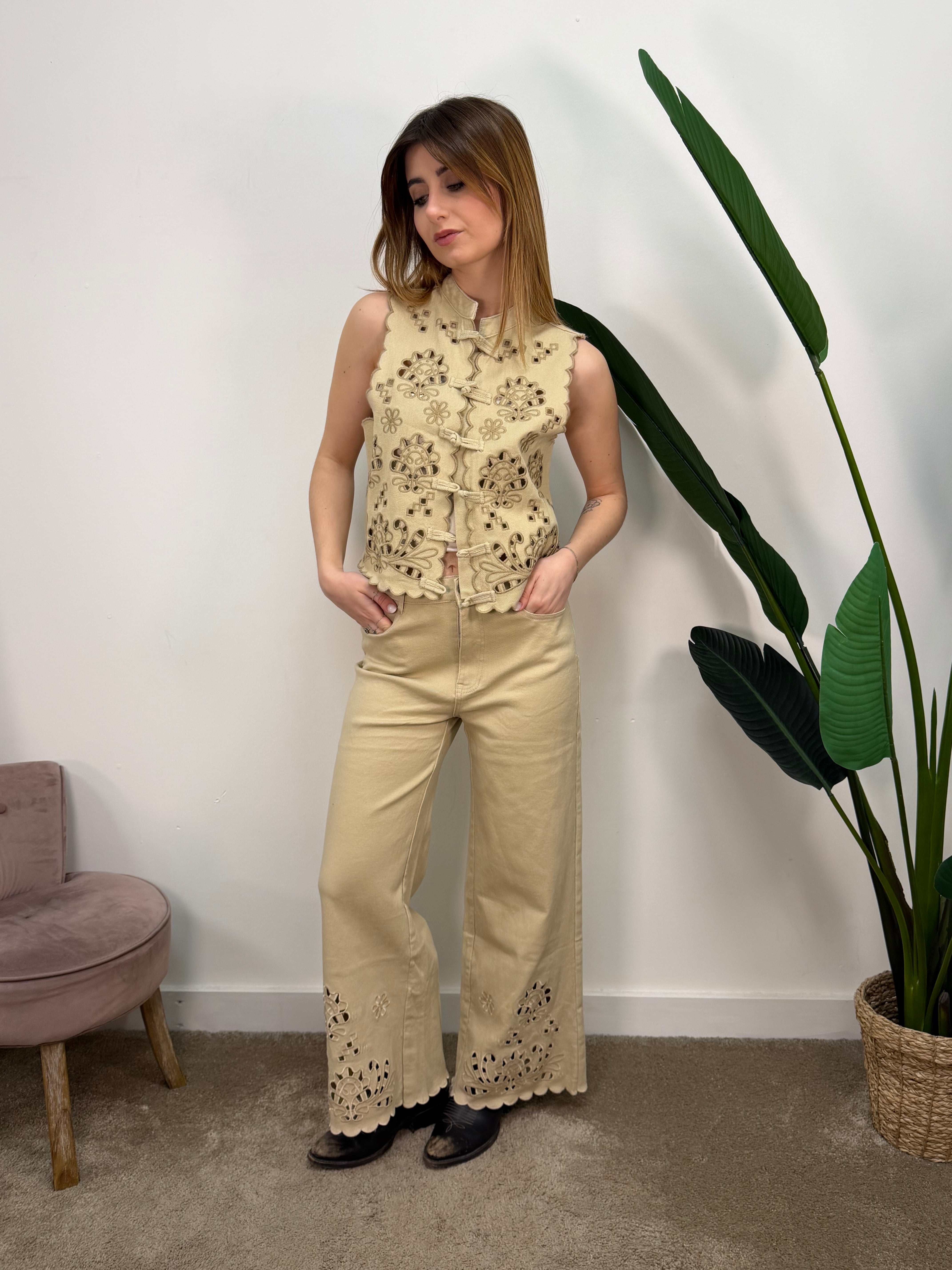 Jeans gaucho ricami sangallo MyD