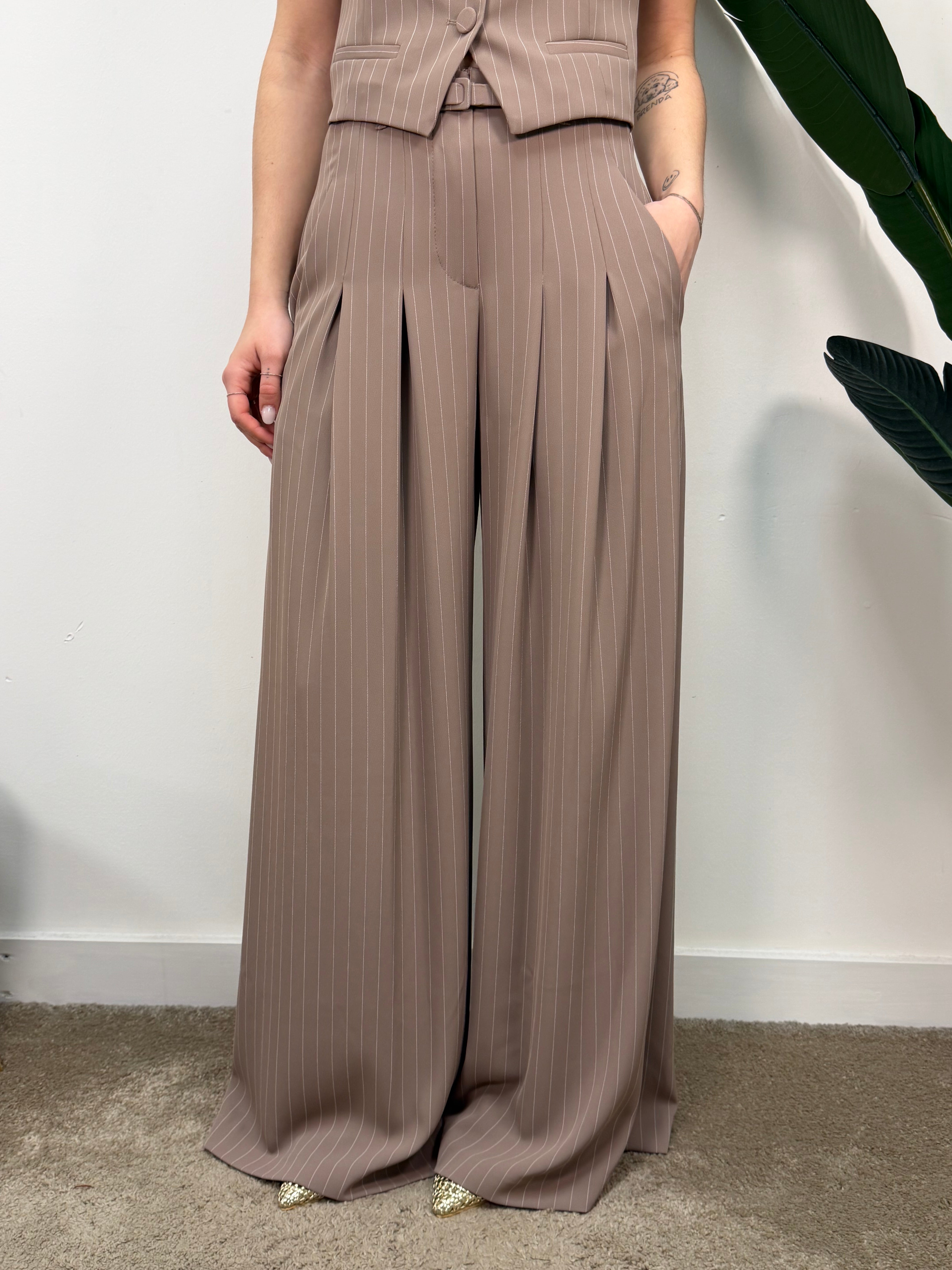 Pantalone fluido gessato con pinces Imperial