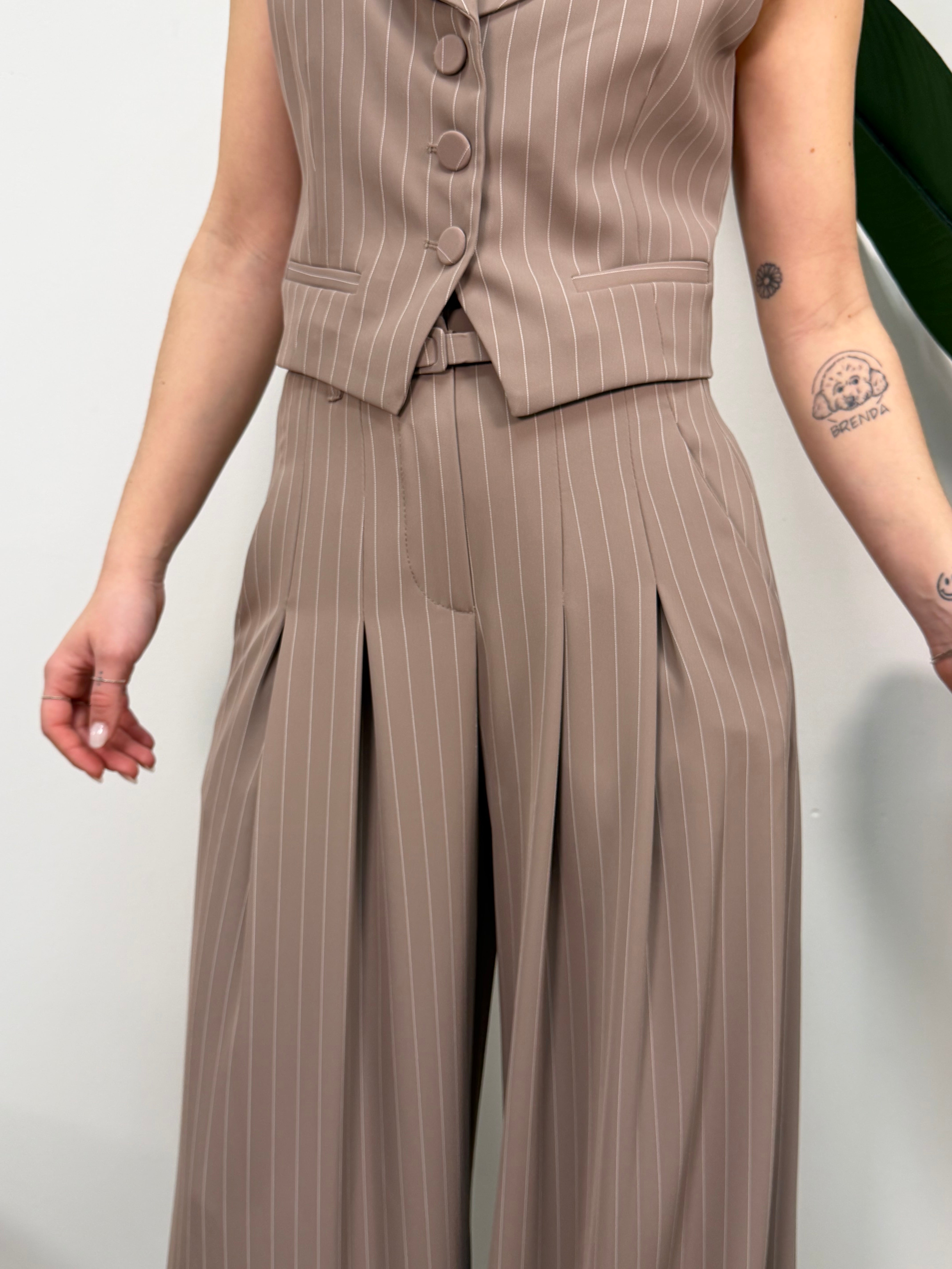 Pantalone fluido gessato con pinces Imperial