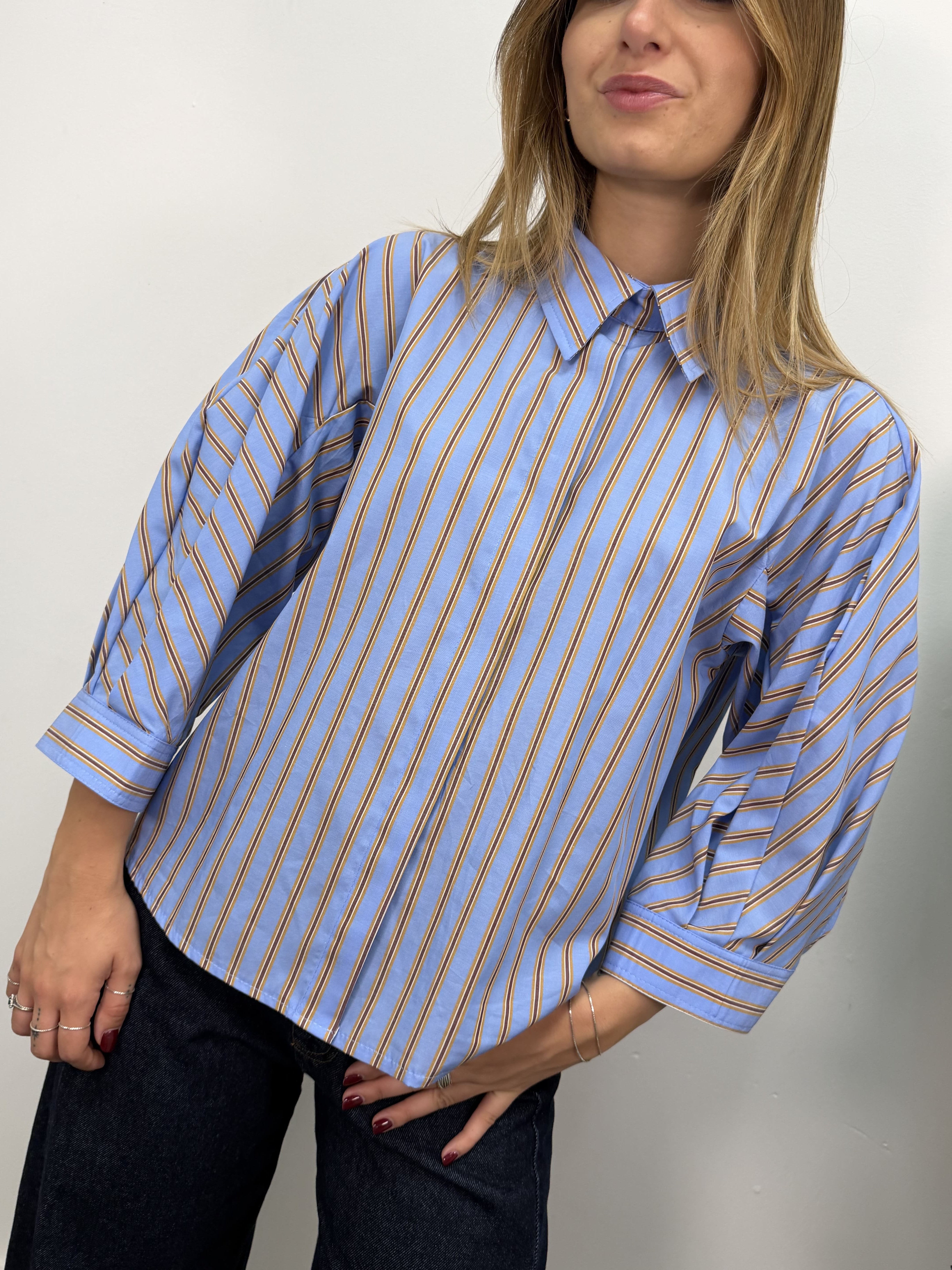 Camicia rigata in popeline manica 3/4 MyD