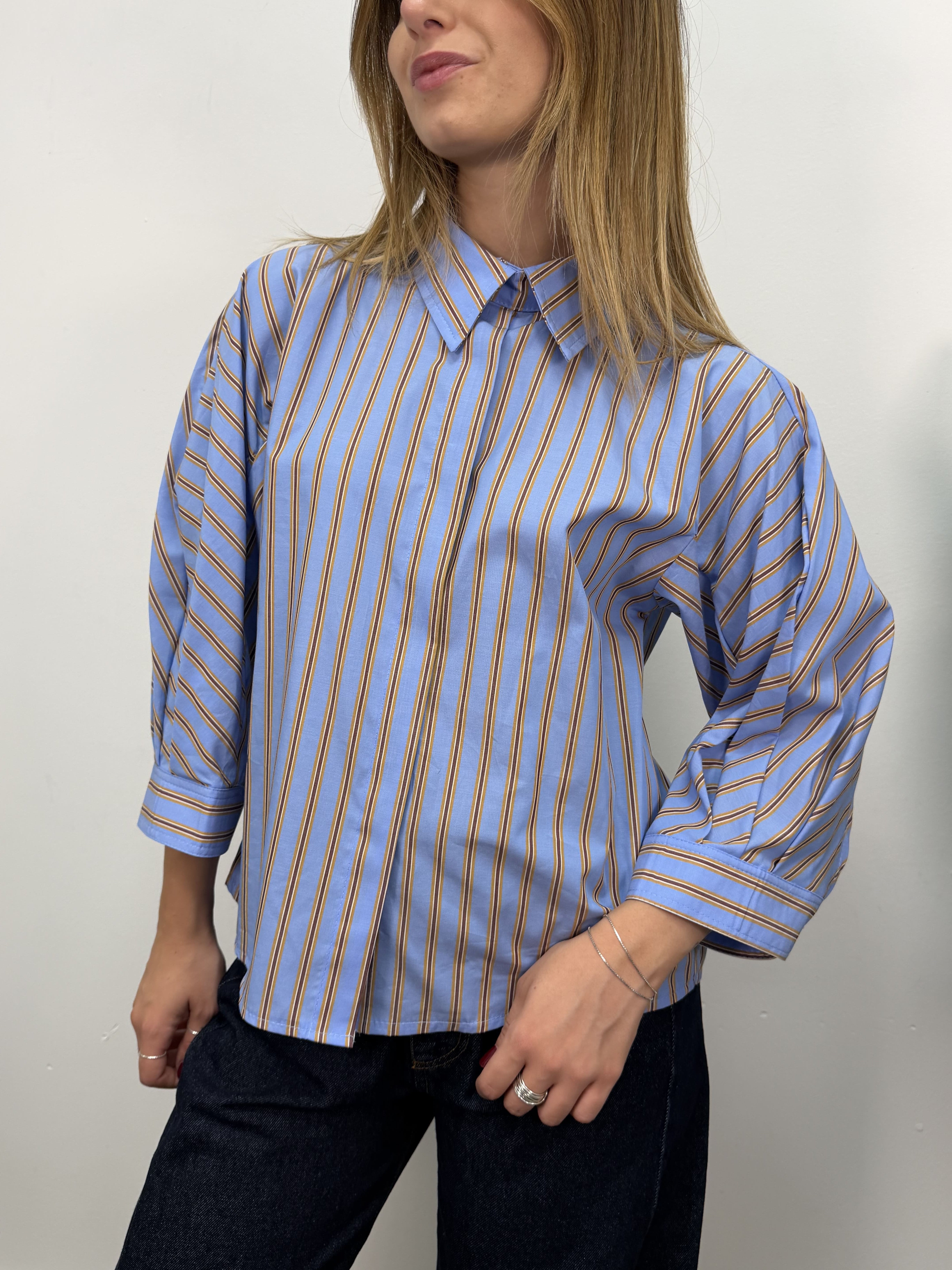 Camicia rigata in popeline manica 3/4 MyD