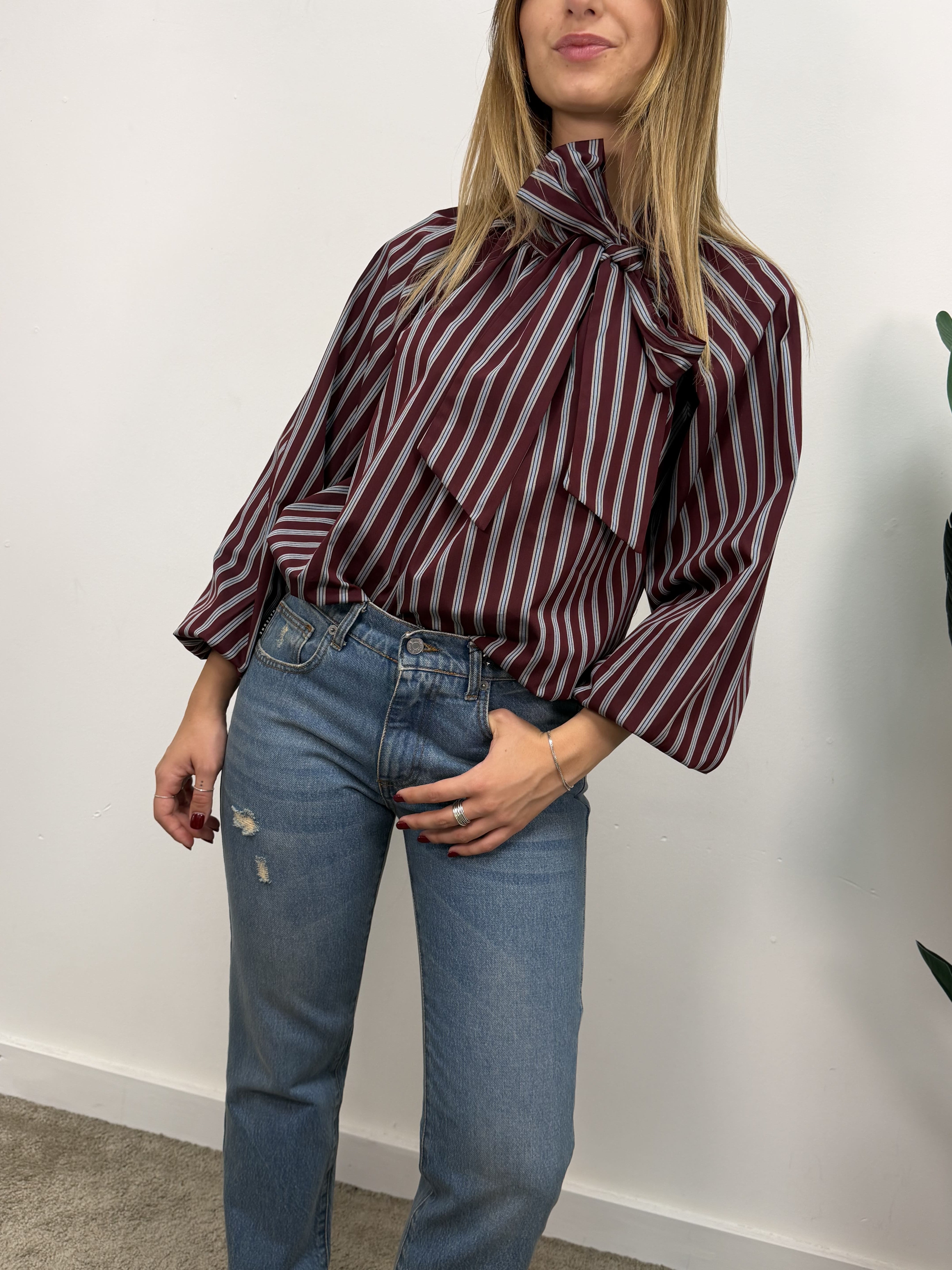 Camicia rigata in popeline con fiocco MyD