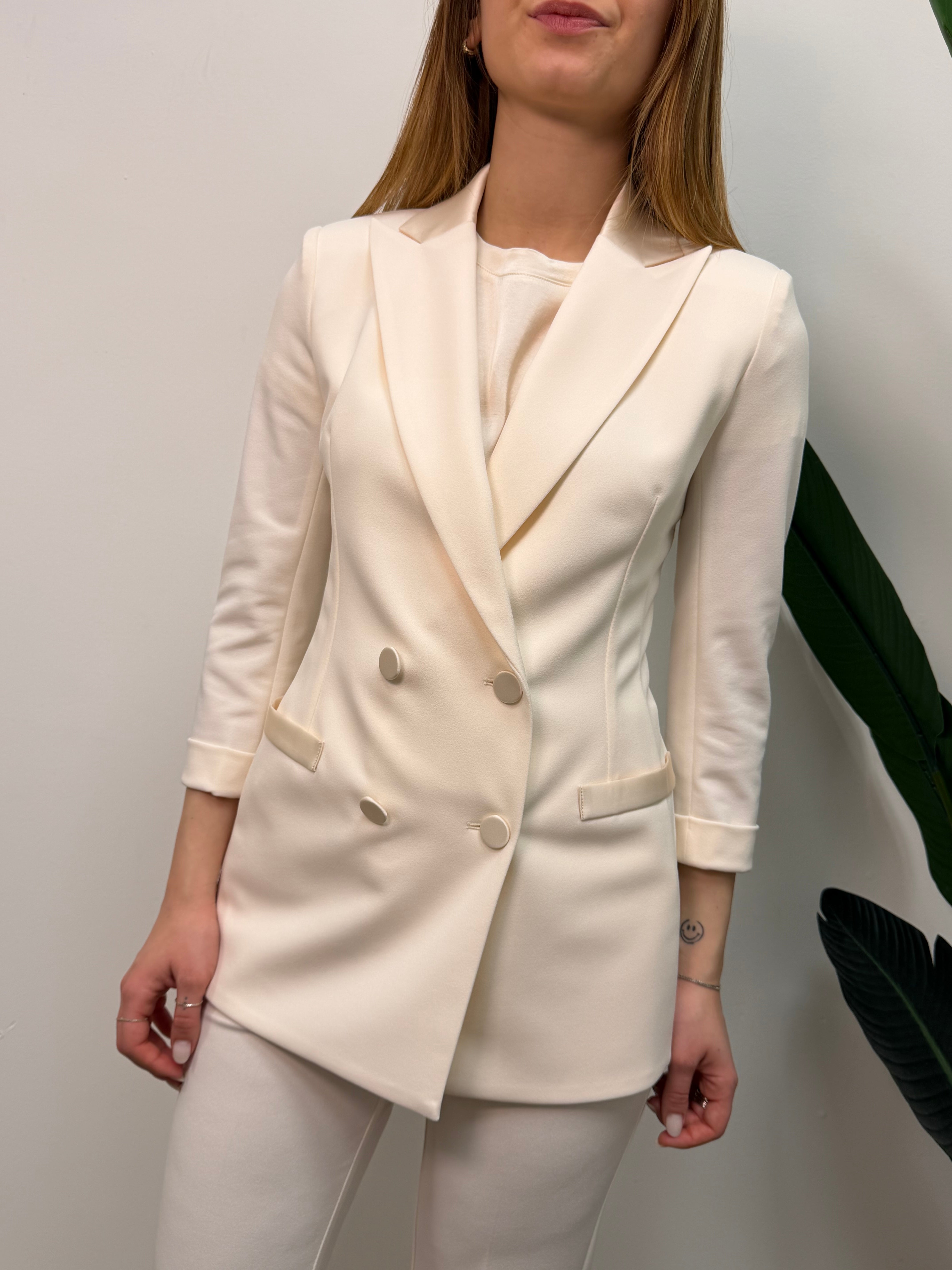 Giacca doppiopetto in crêpe revers raso Imperial