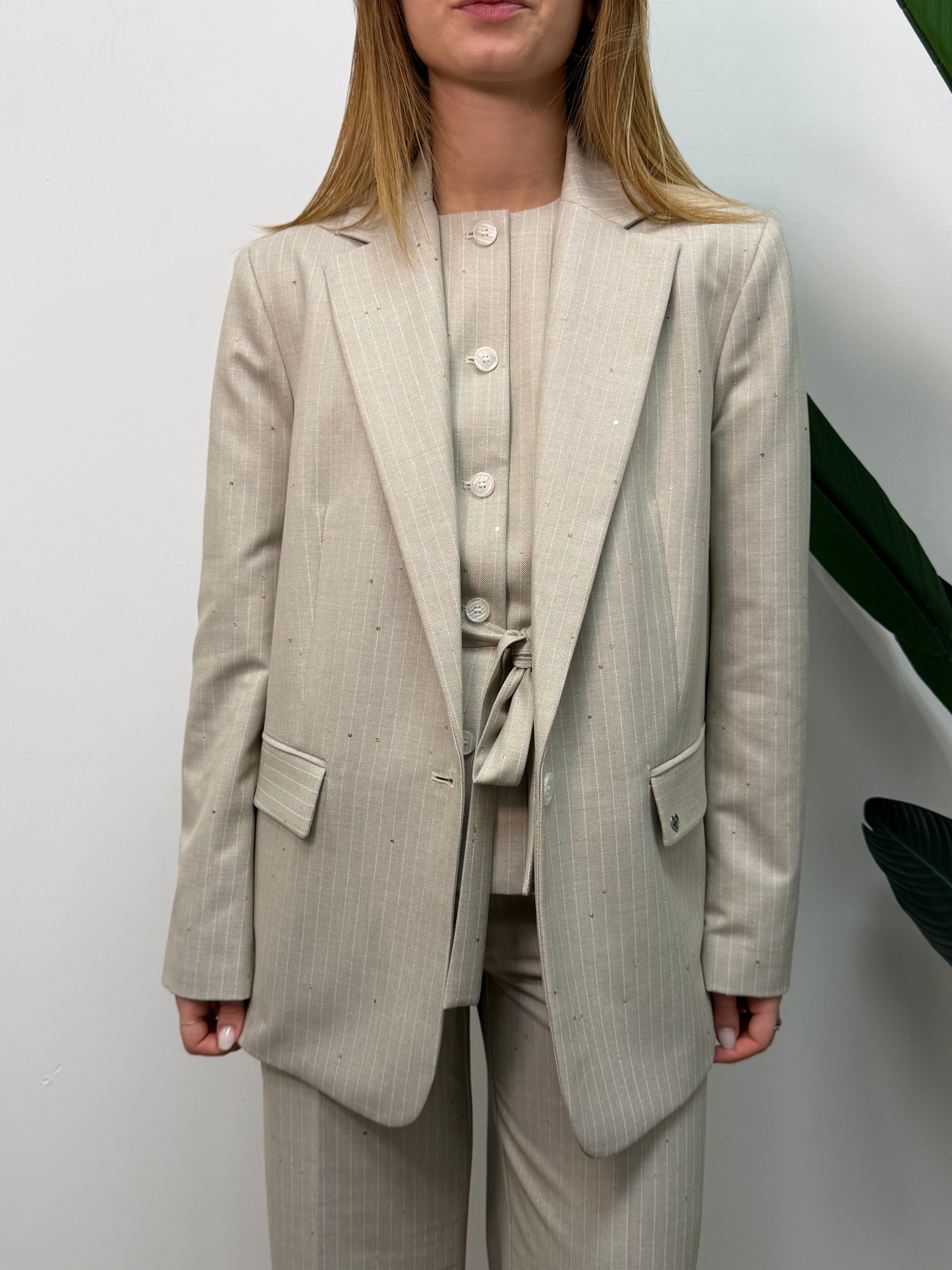 Giacca monopetto gessata con paillettes Please