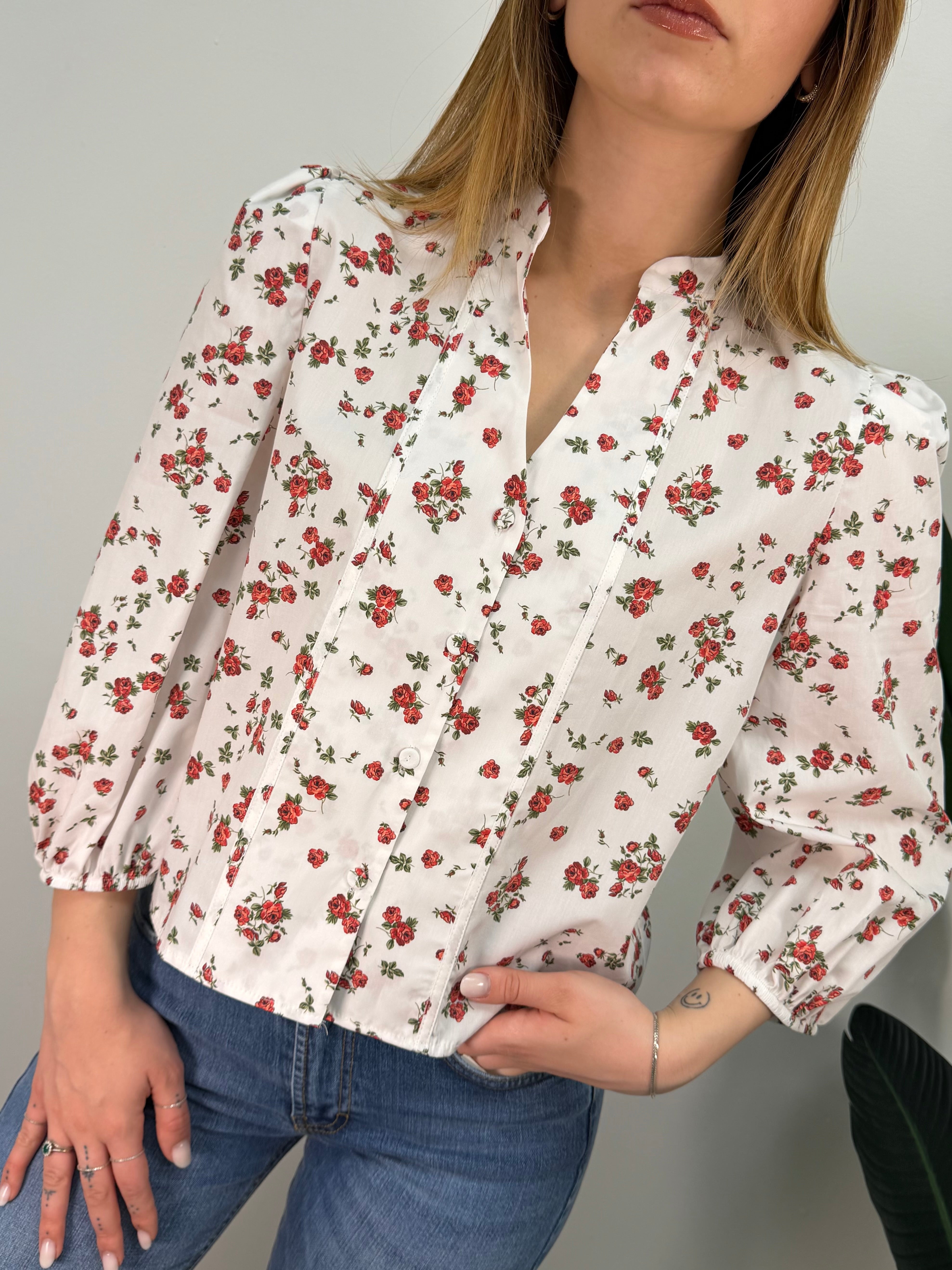 Camicia in cotone fantasia provenzale rossa Tensione In