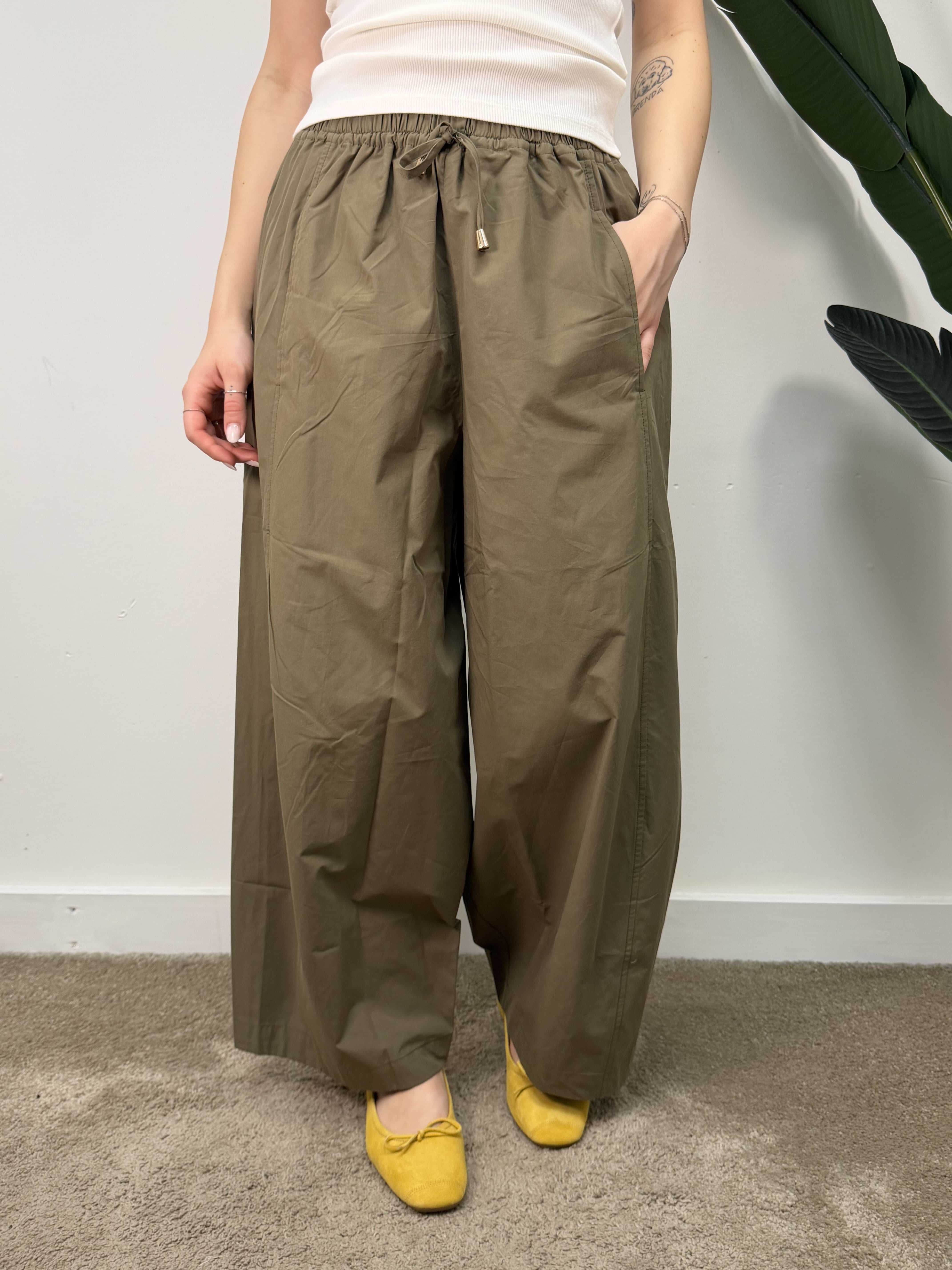 Pantalone barrel cotone elastico in vita MyD