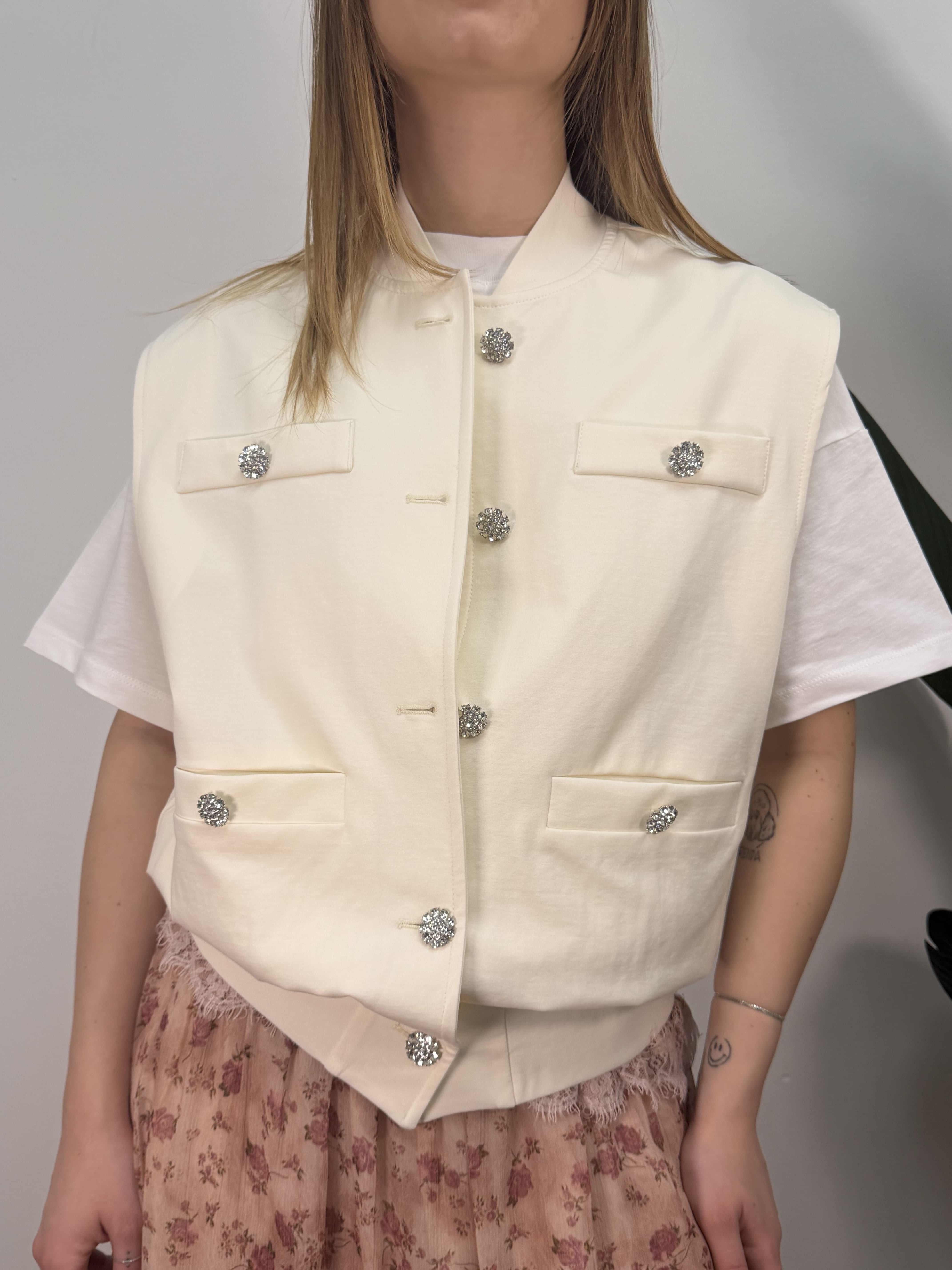 Gilet punto Milano con tasche e bottoni gioiello Tensione In