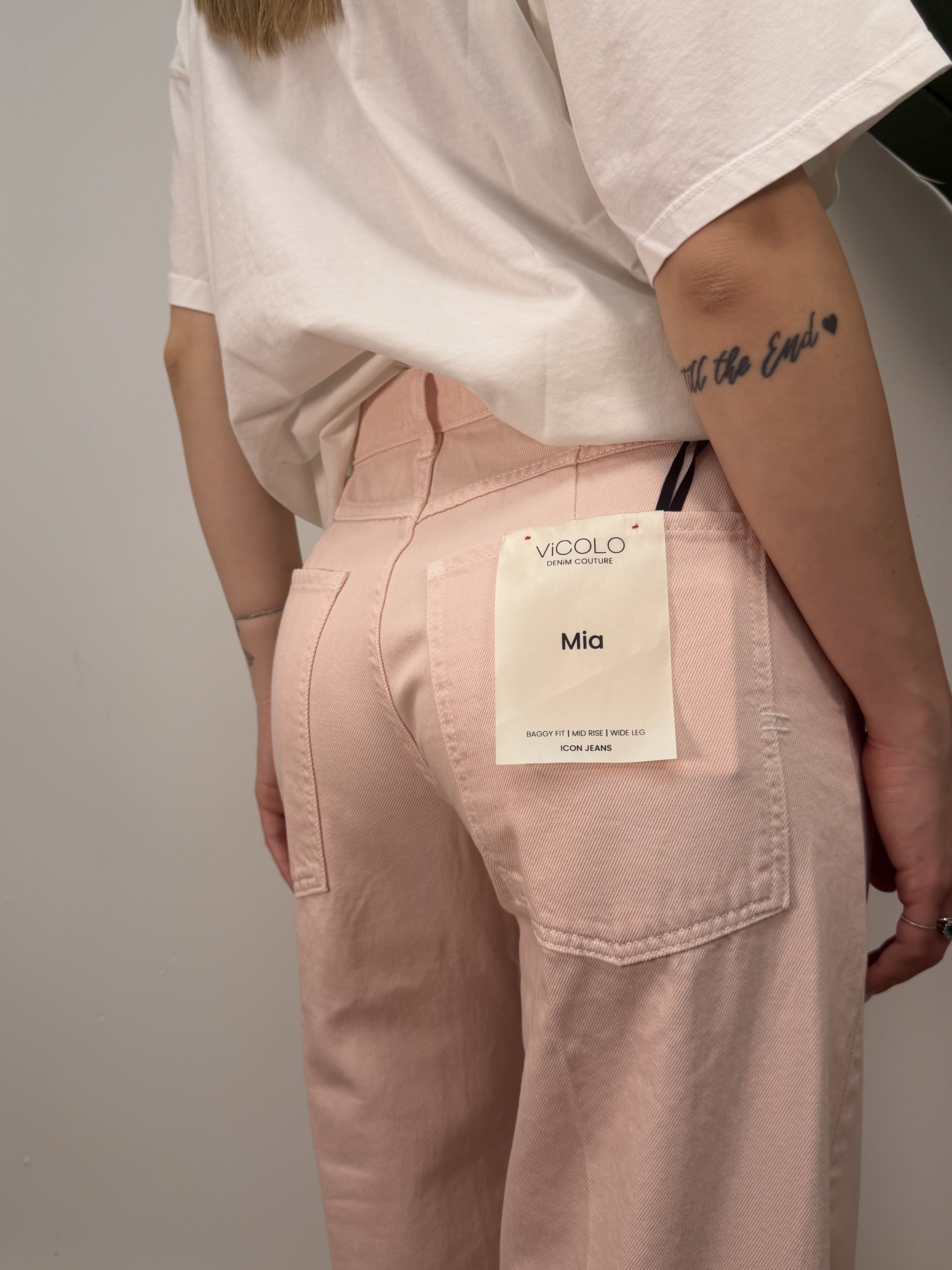 Jeans Mia wide leg tinto capo rosa VICOLO