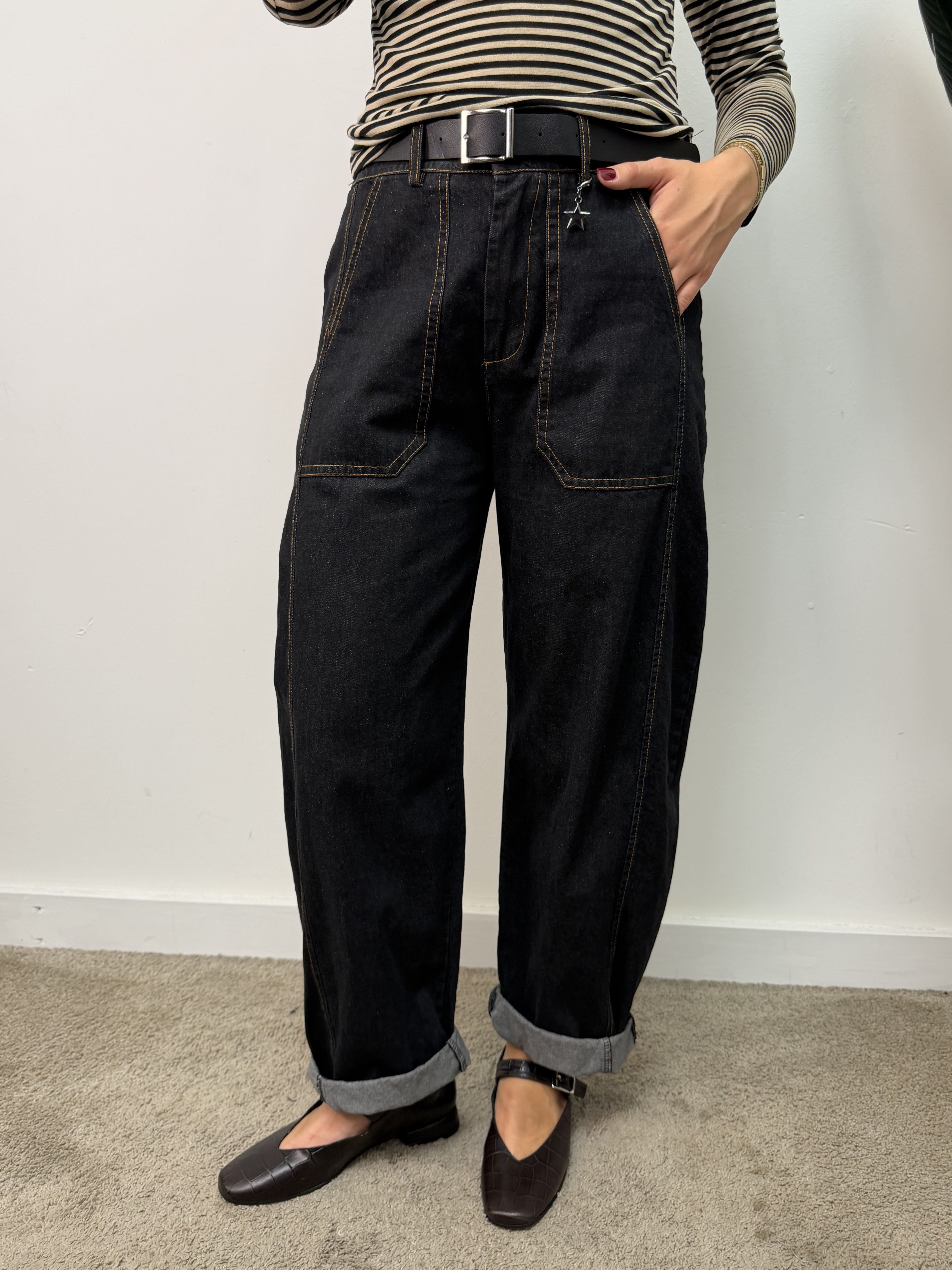 Jeans balloon stellina denim nero Susy Mix