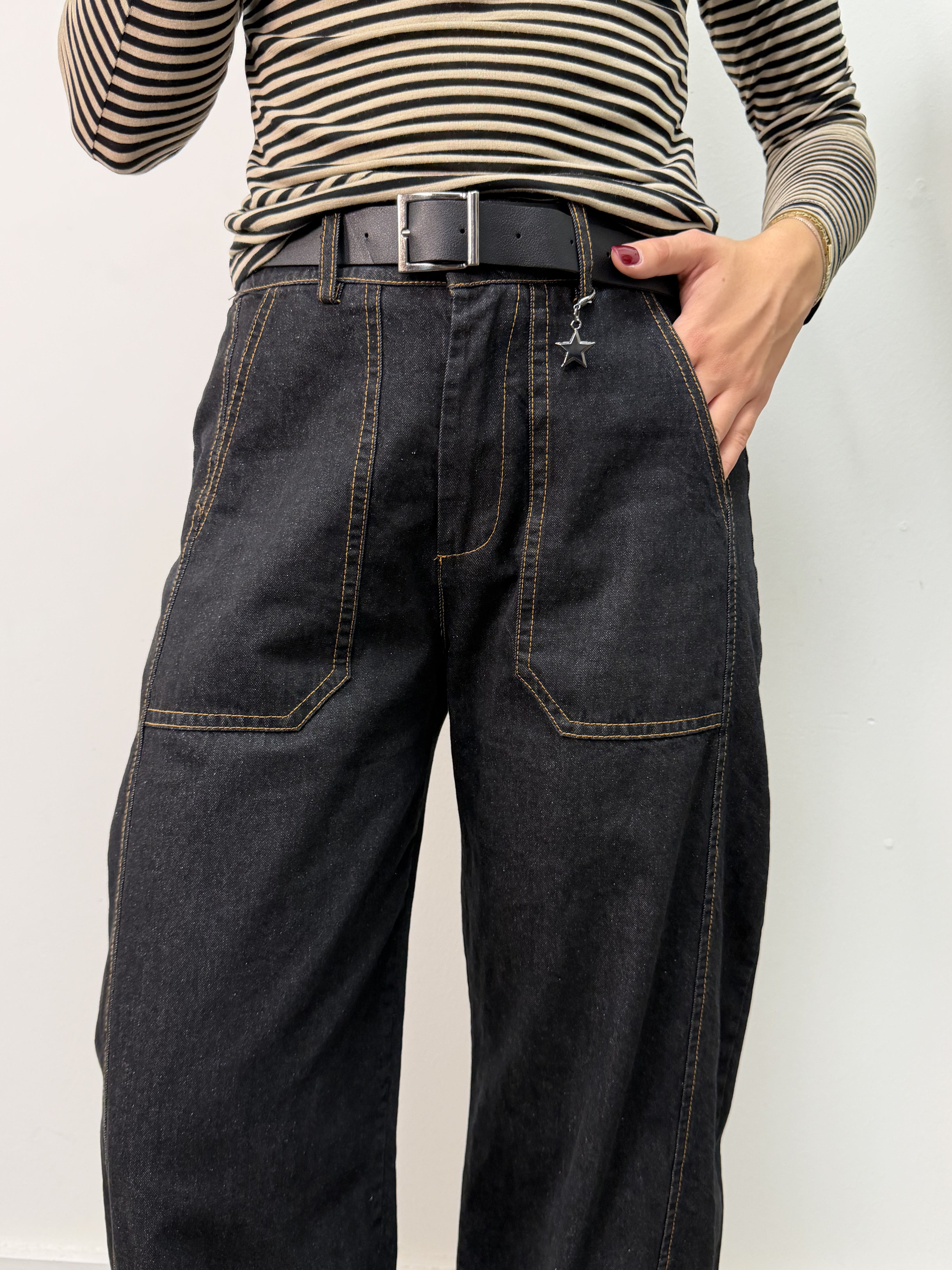 Jeans balloon stellina denim nero Susy Mix