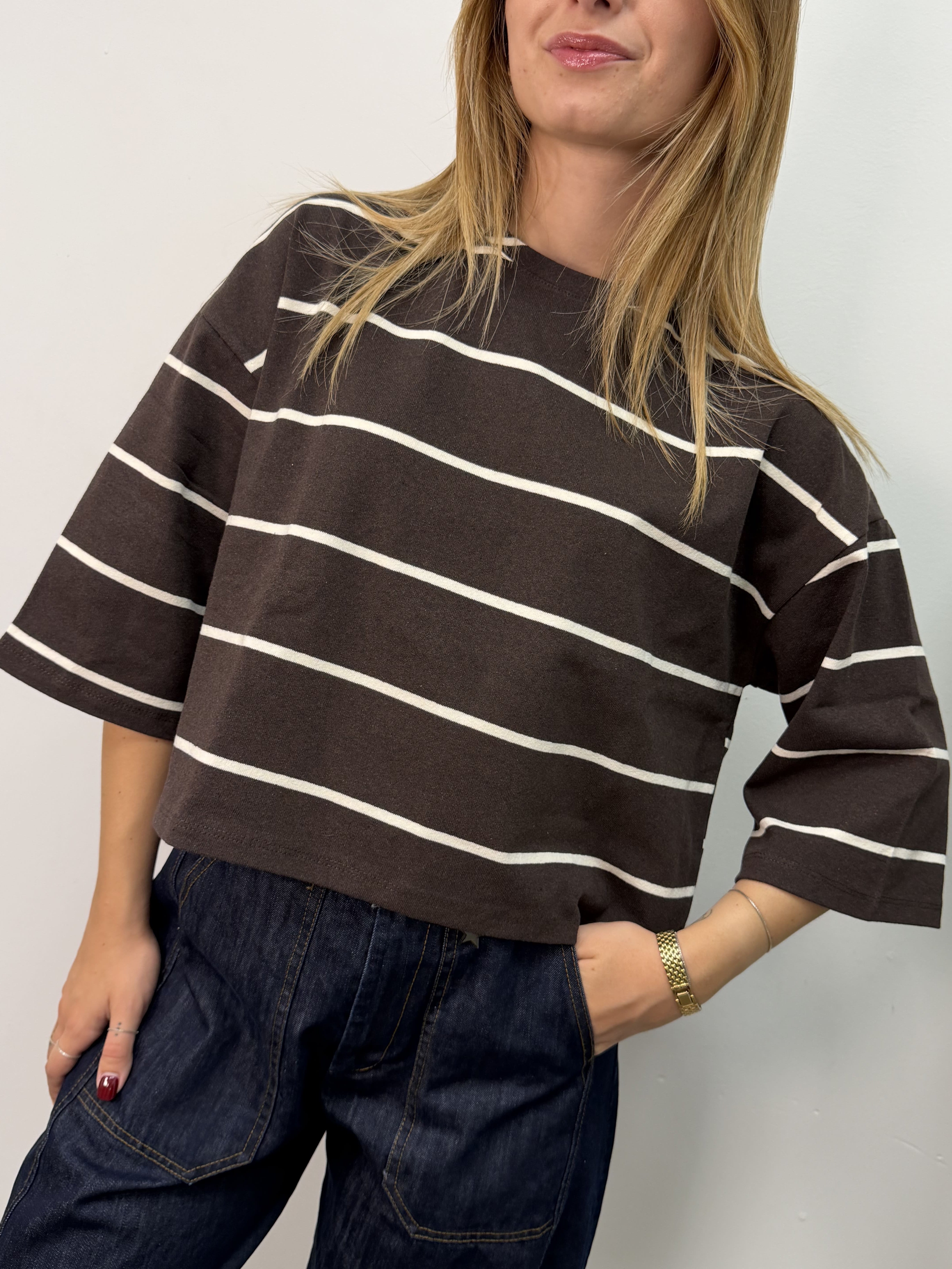 T-shirt manica 3/4 stampa righe Susy Mix