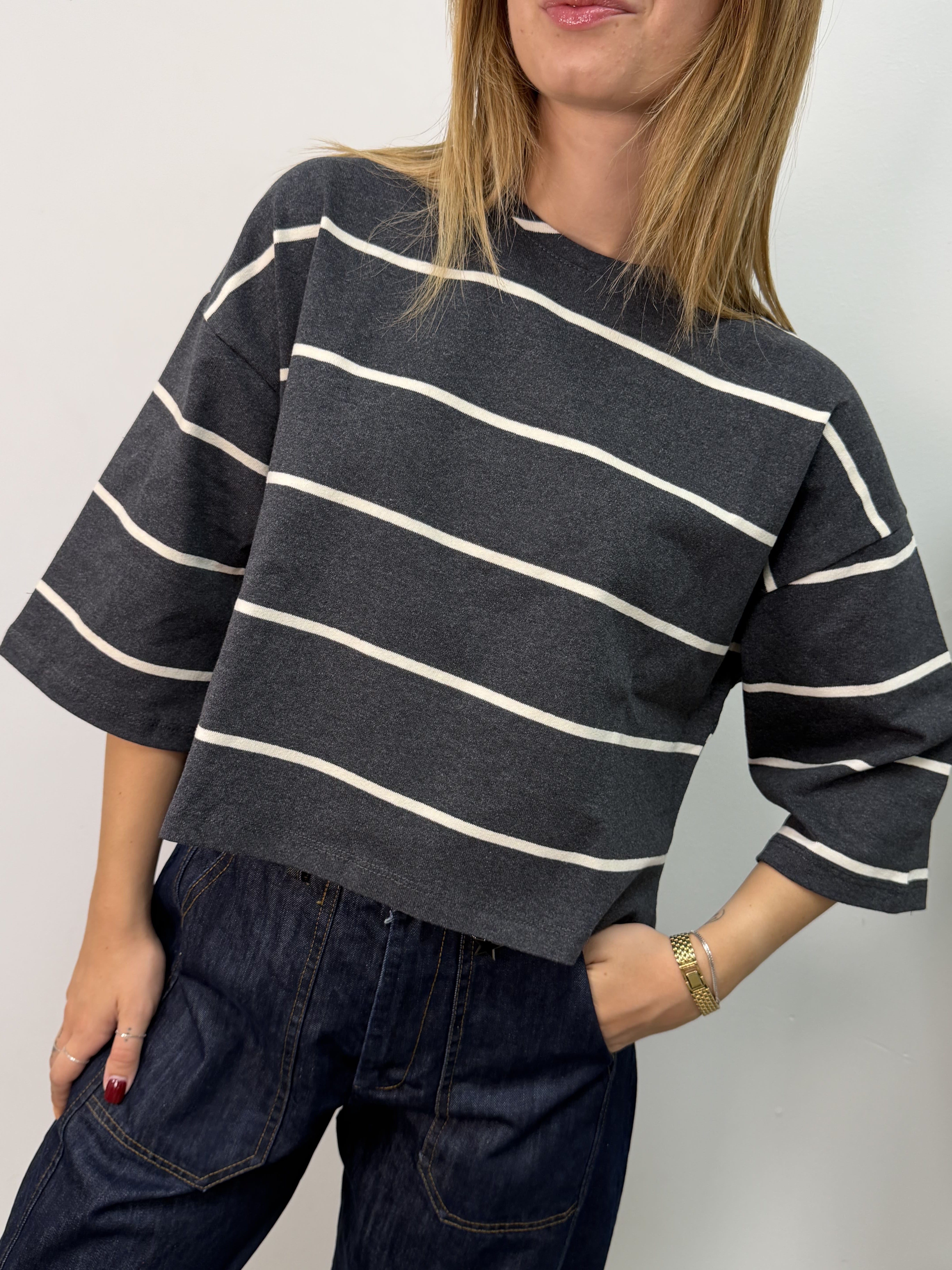 T-shirt manica 3/4 stampa righe Susy Mix
