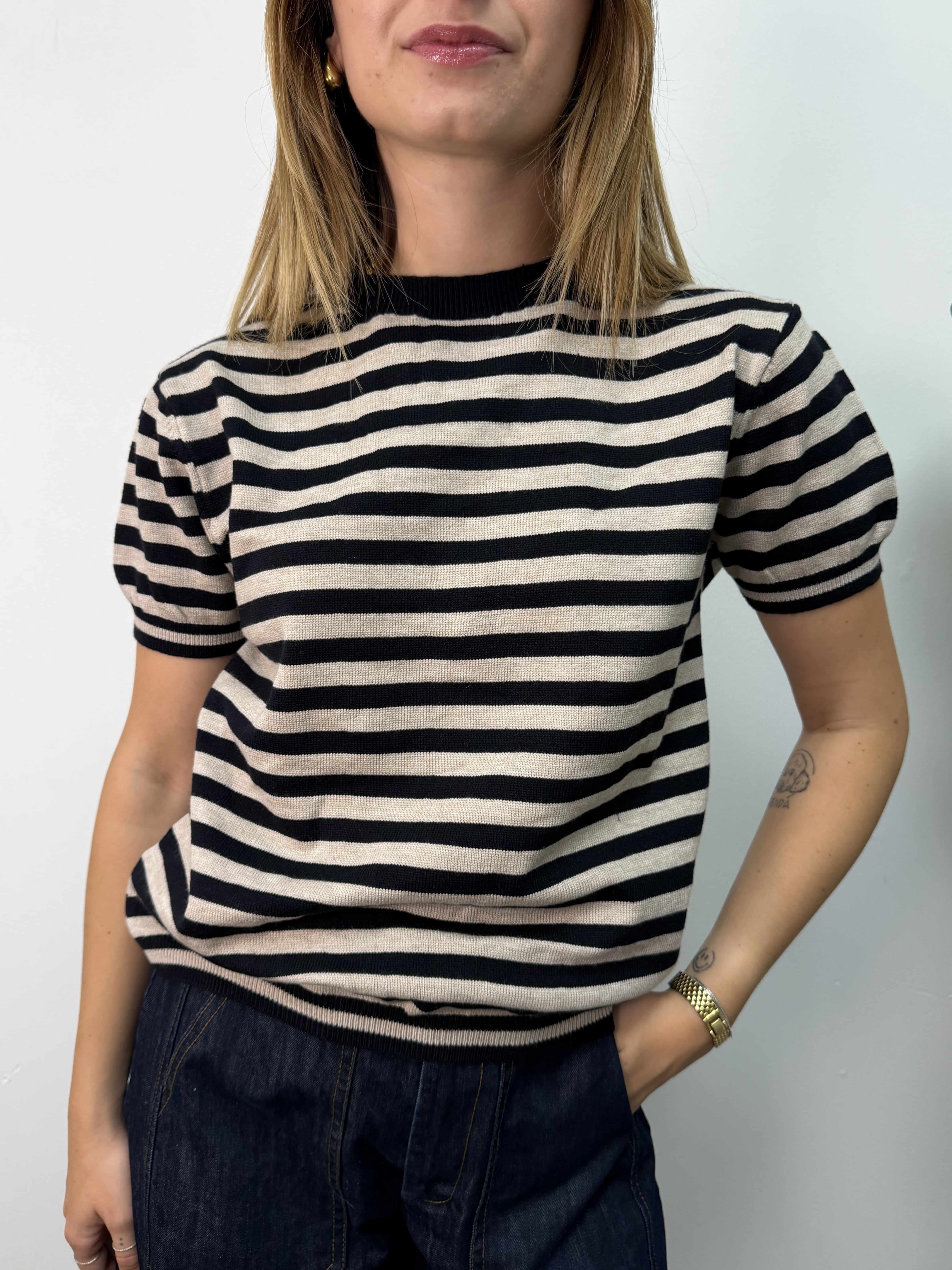 Maglia in filo mezza manica rigata Susy Mix
