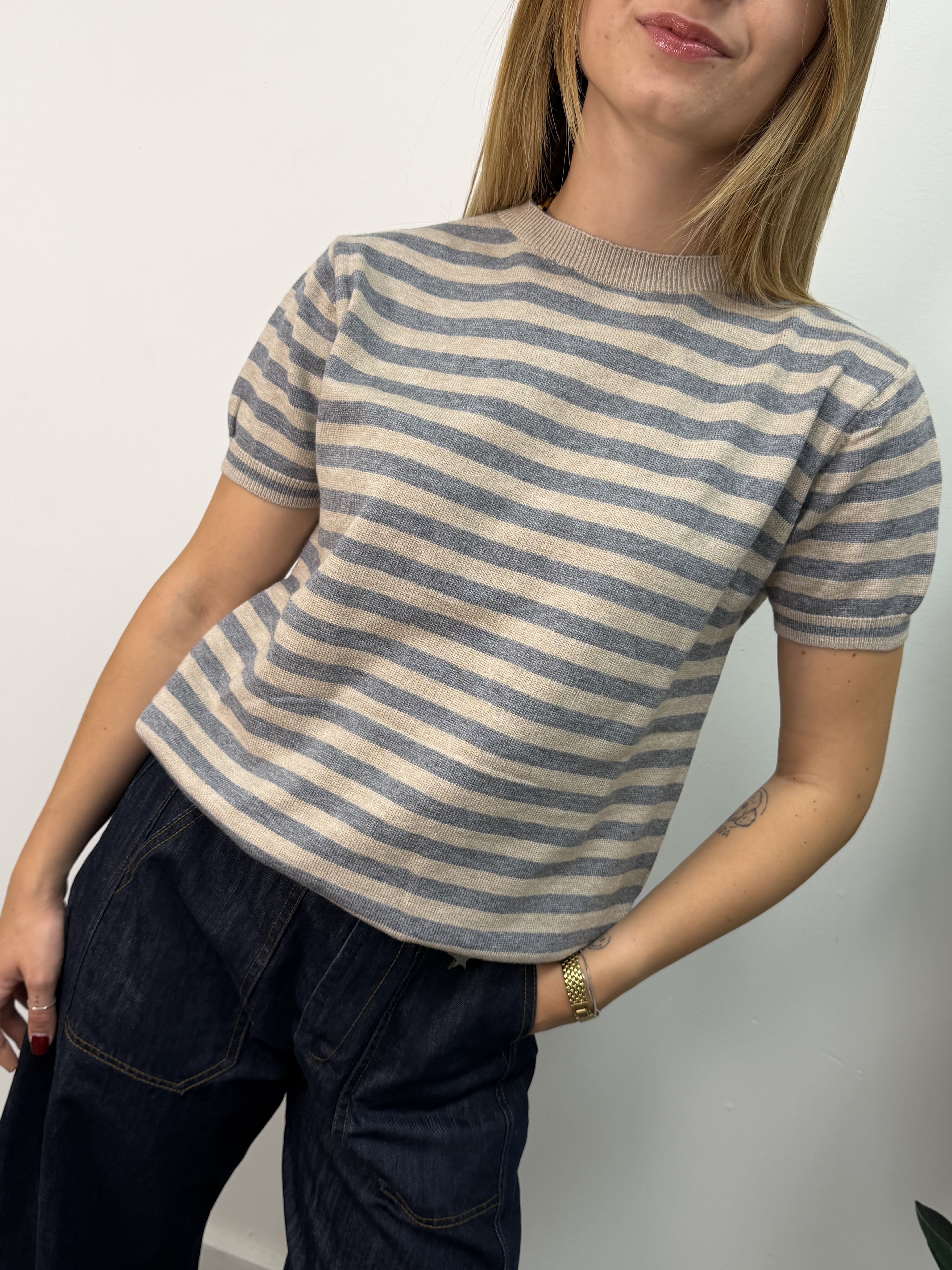 Maglia in filo mezza manica rigata Susy Mix