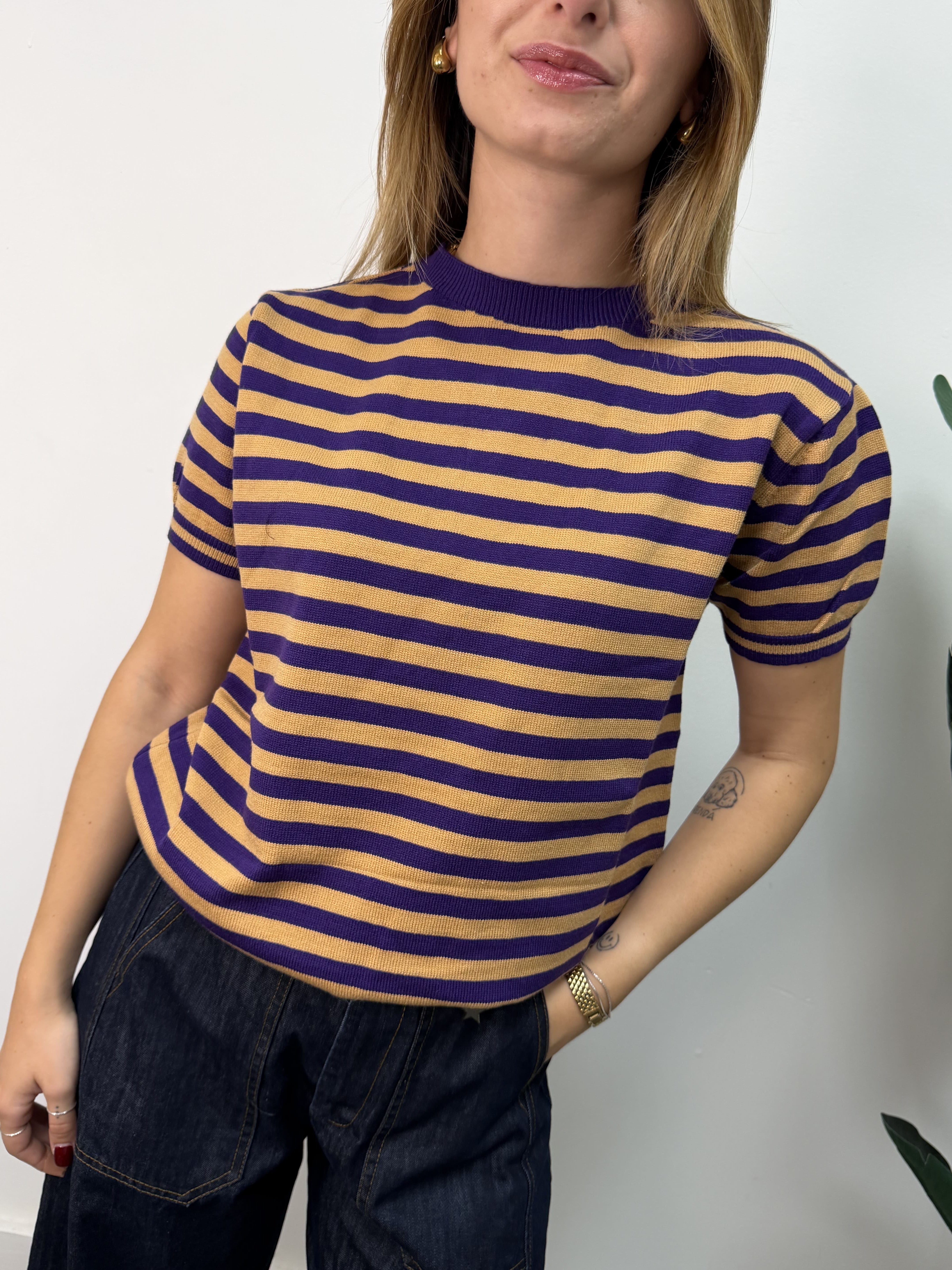 Maglia in filo mezza manica rigata Susy Mix