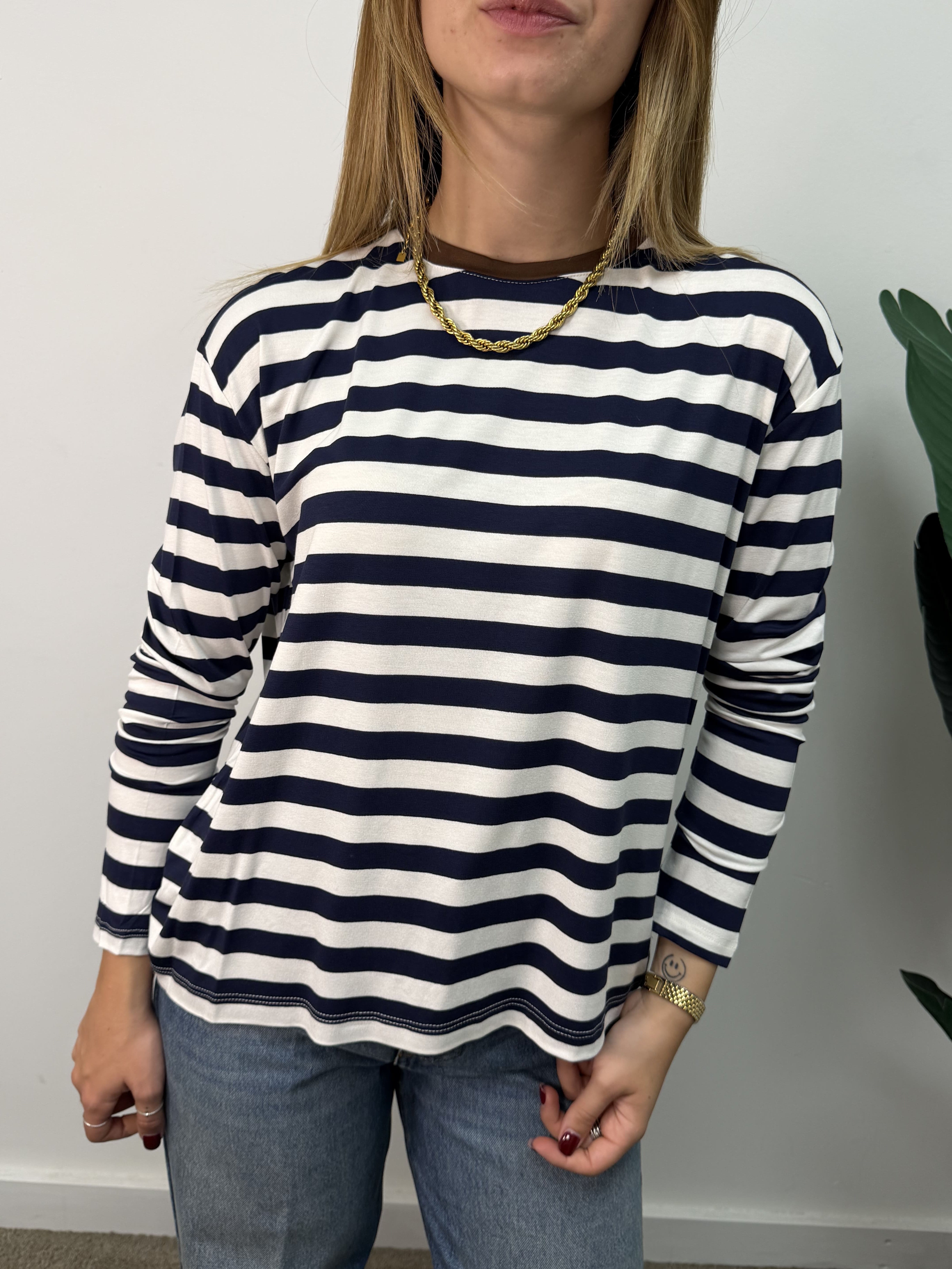 T-shirt in viscosa rigata manica lunga Dixie