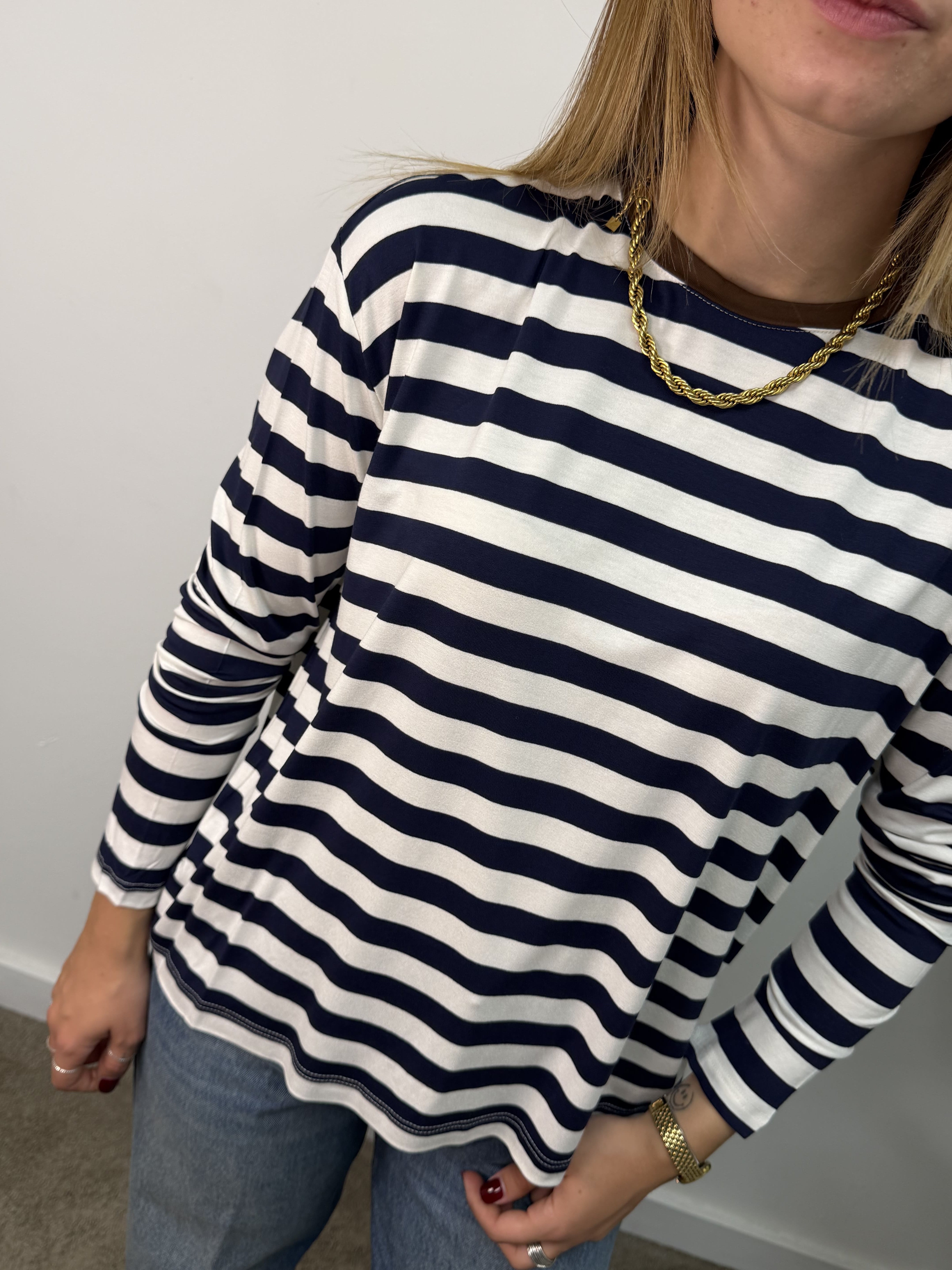 T-shirt in viscosa rigata manica lunga Dixie