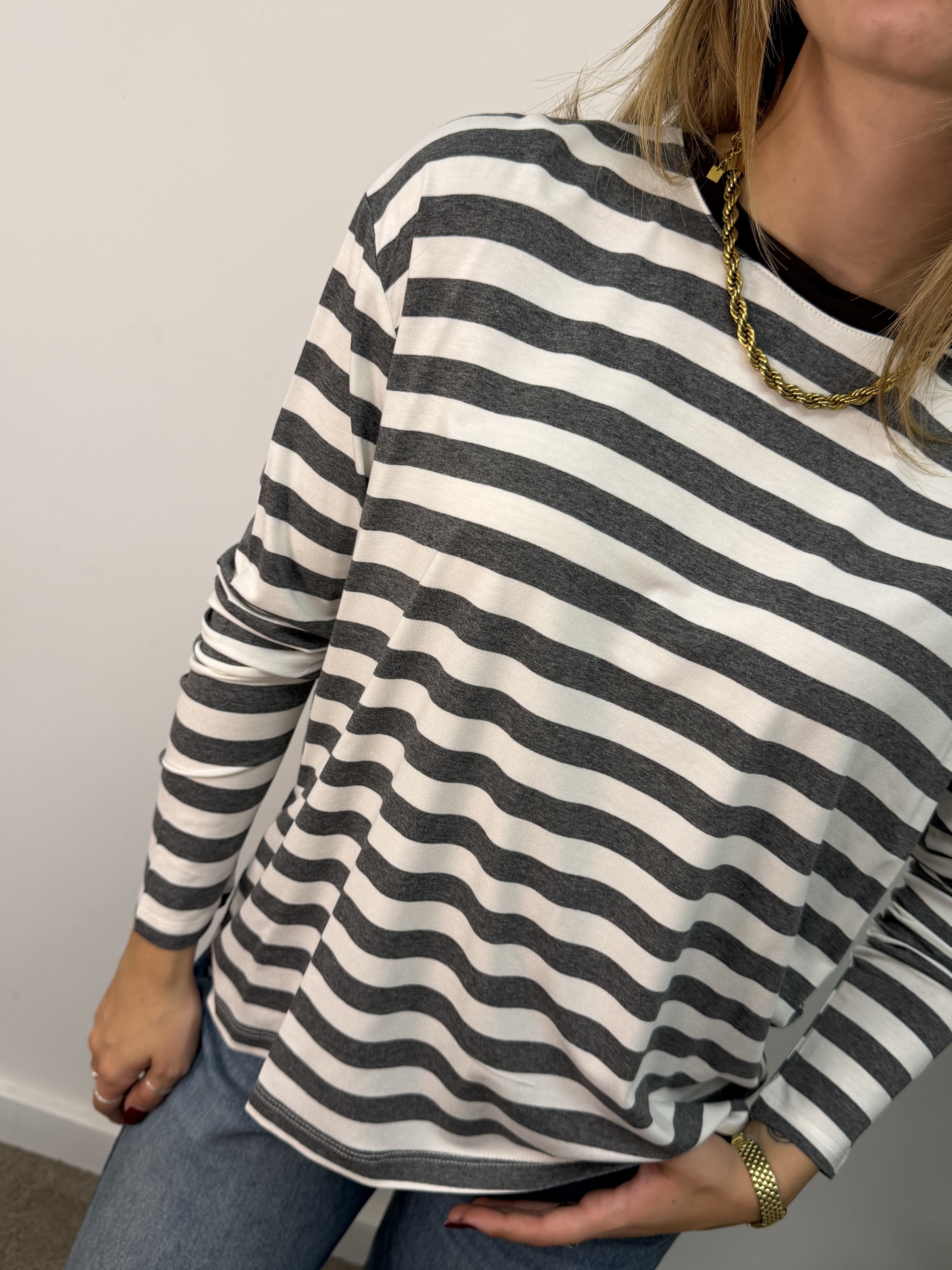 T-shirt in viscosa rigata manica lunga Dixie