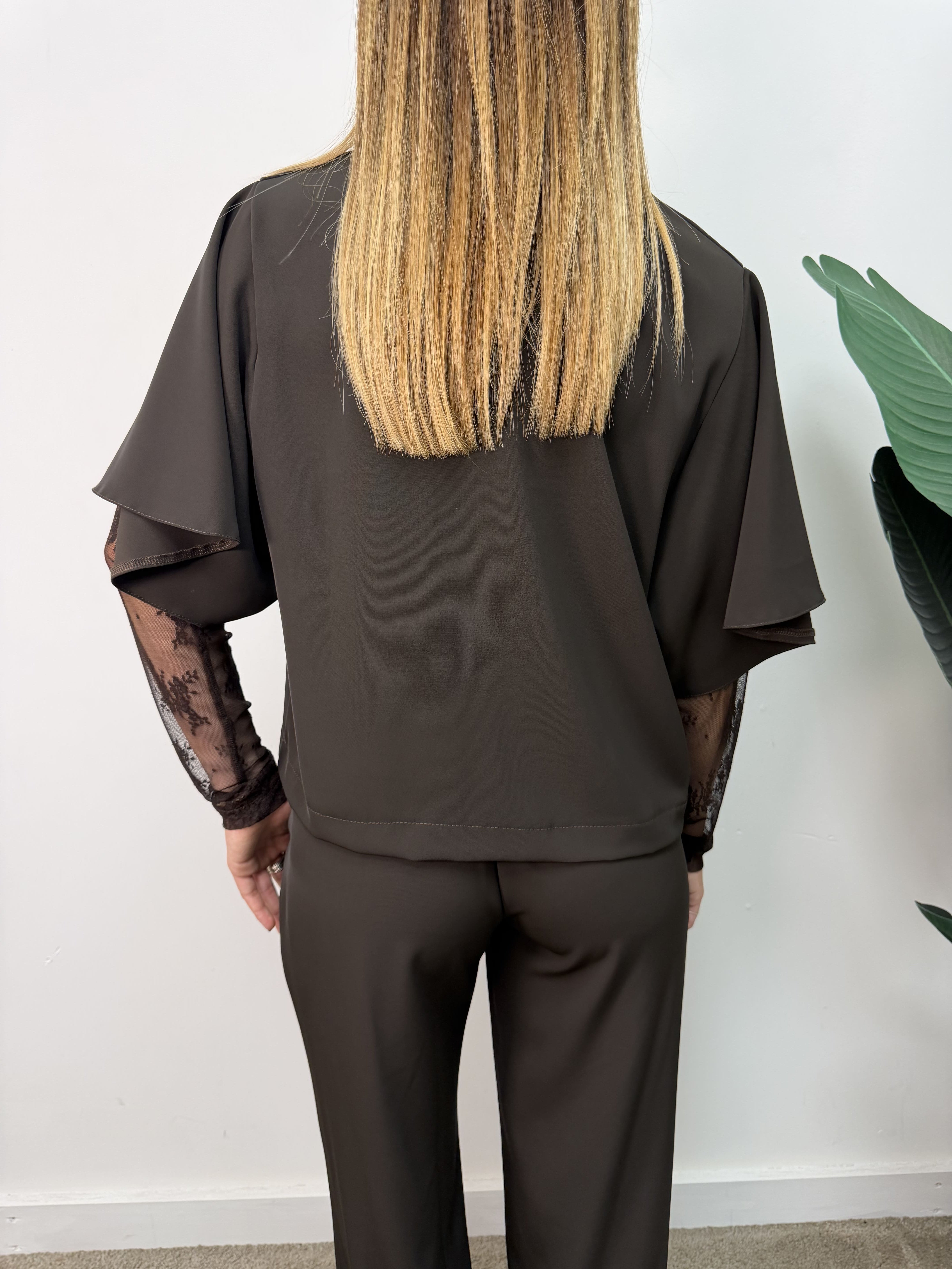 Coord-set maglia manica pizzo+pantalone fluido Susy Mix