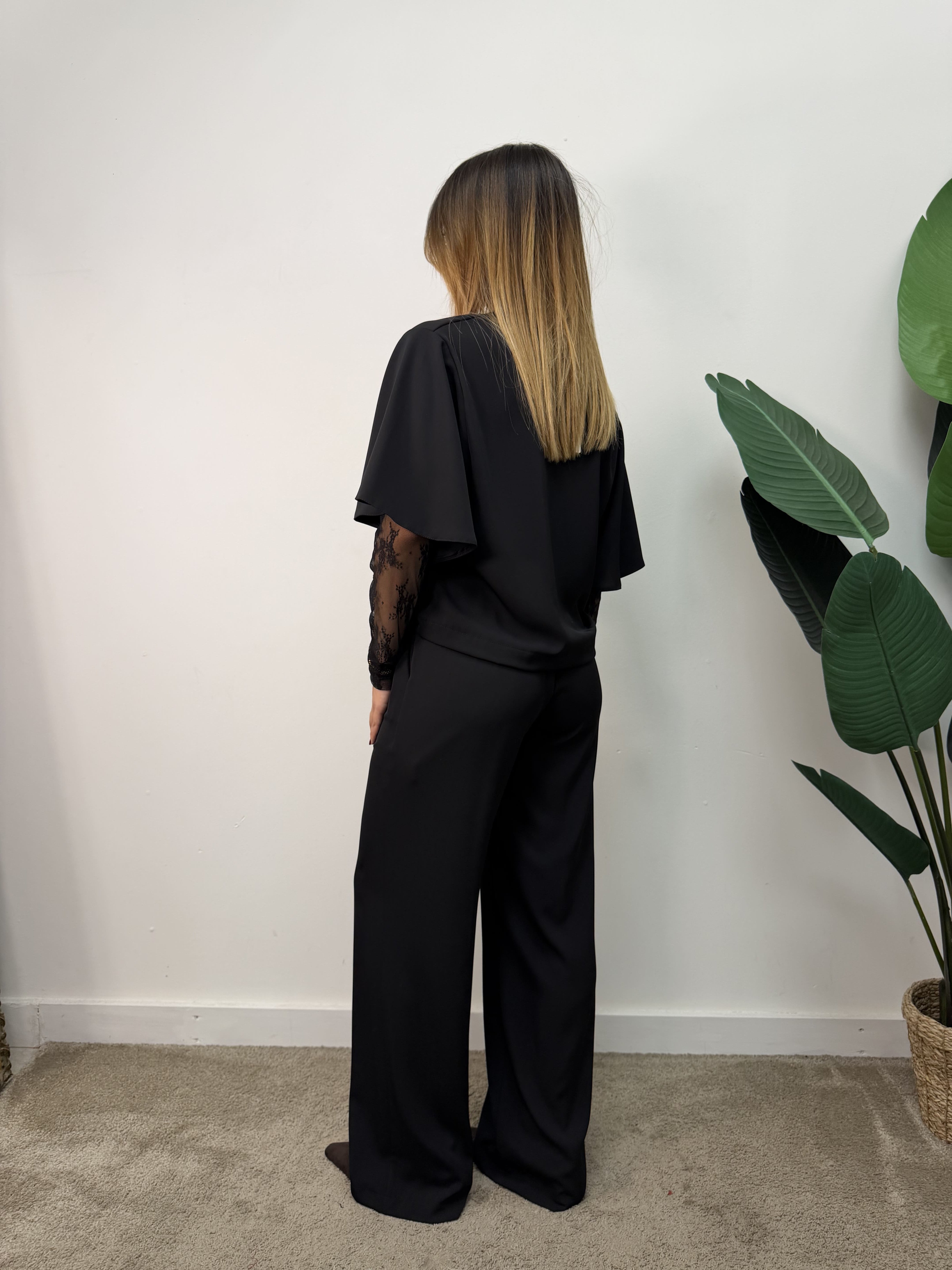 Coord-set maglia manica pizzo+pantalone fluido Susy Mix
