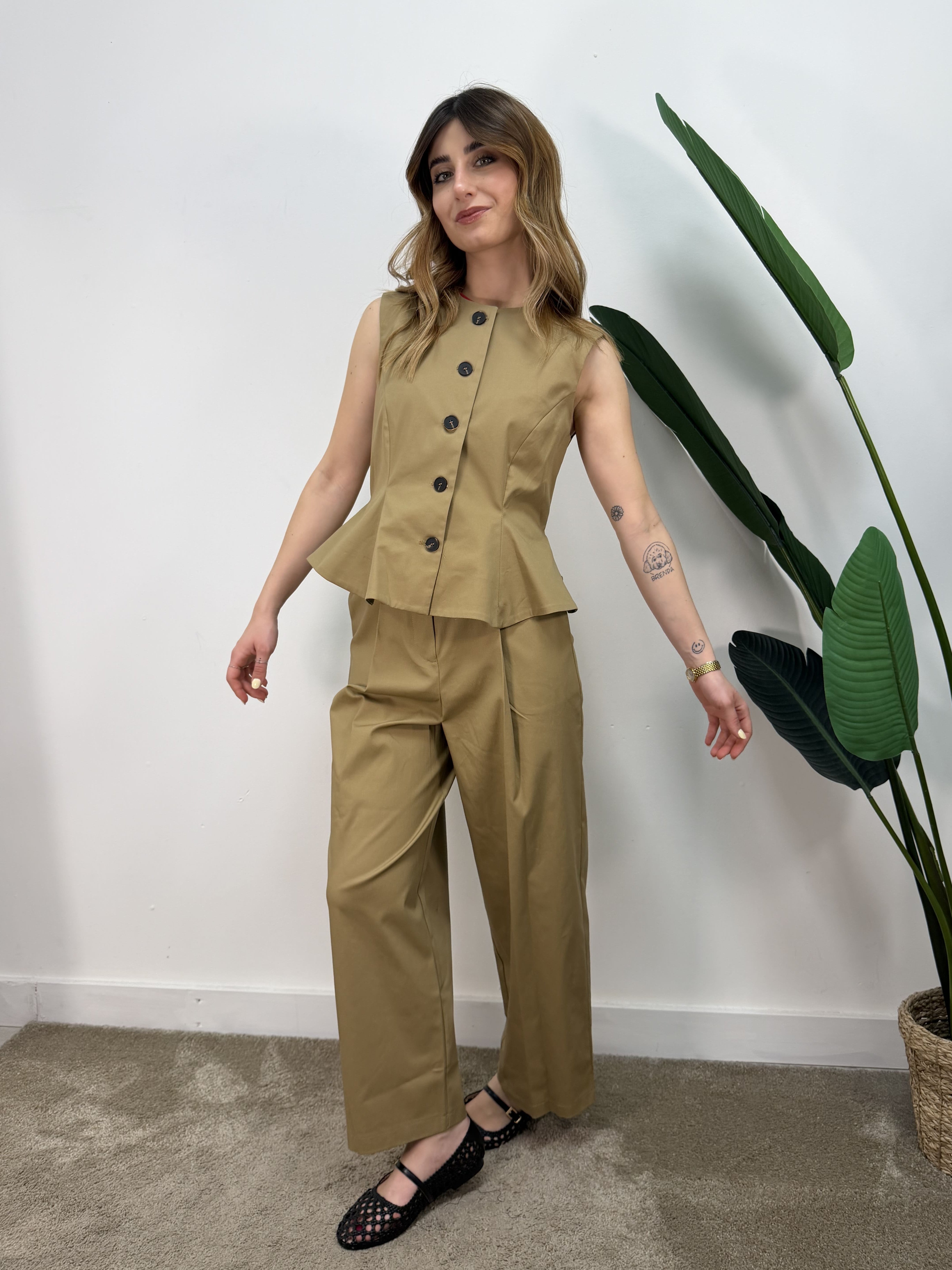Gilet godet in cotone con bottoni Tensione In