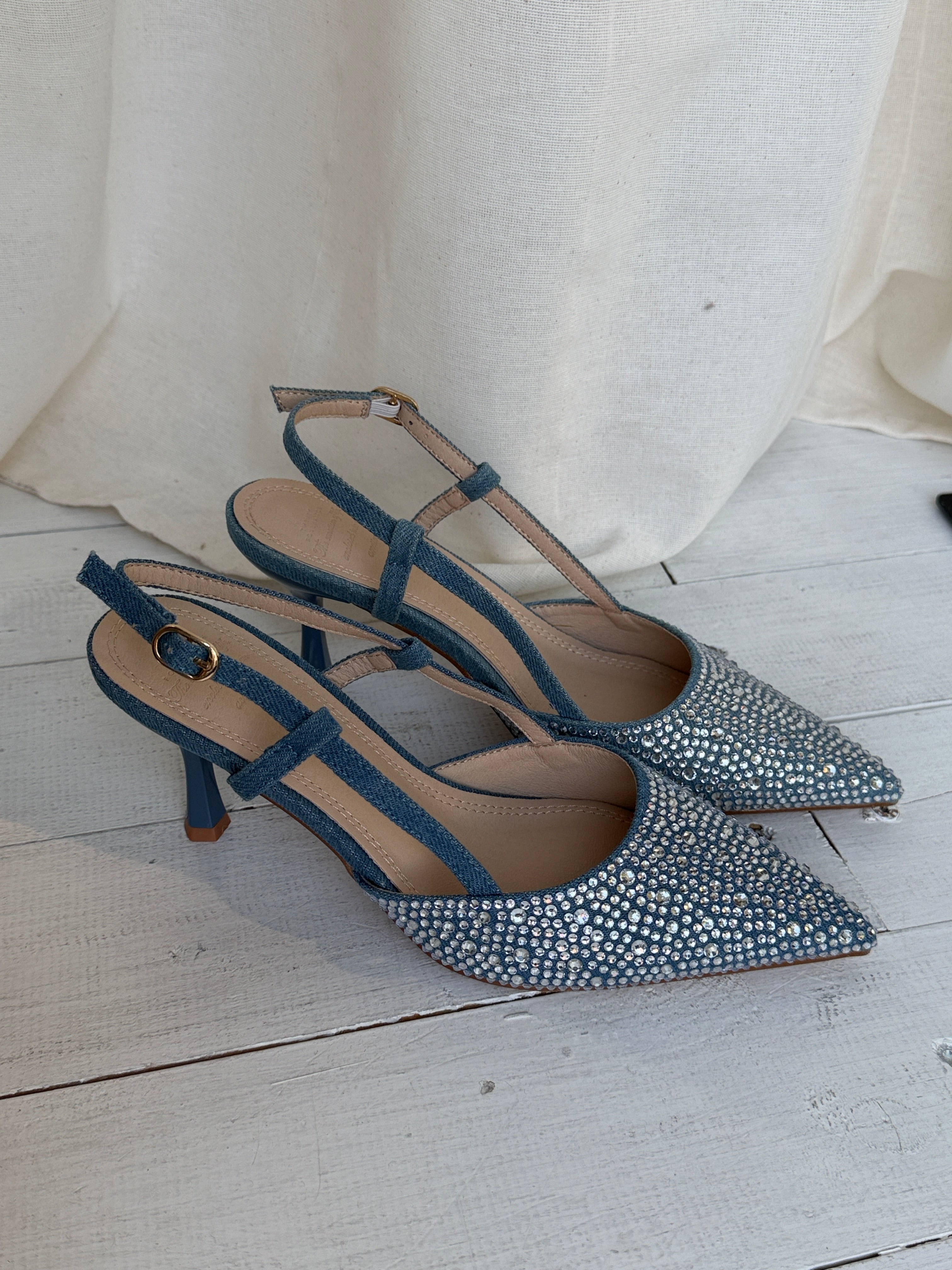 Slingback denim con strass TFH