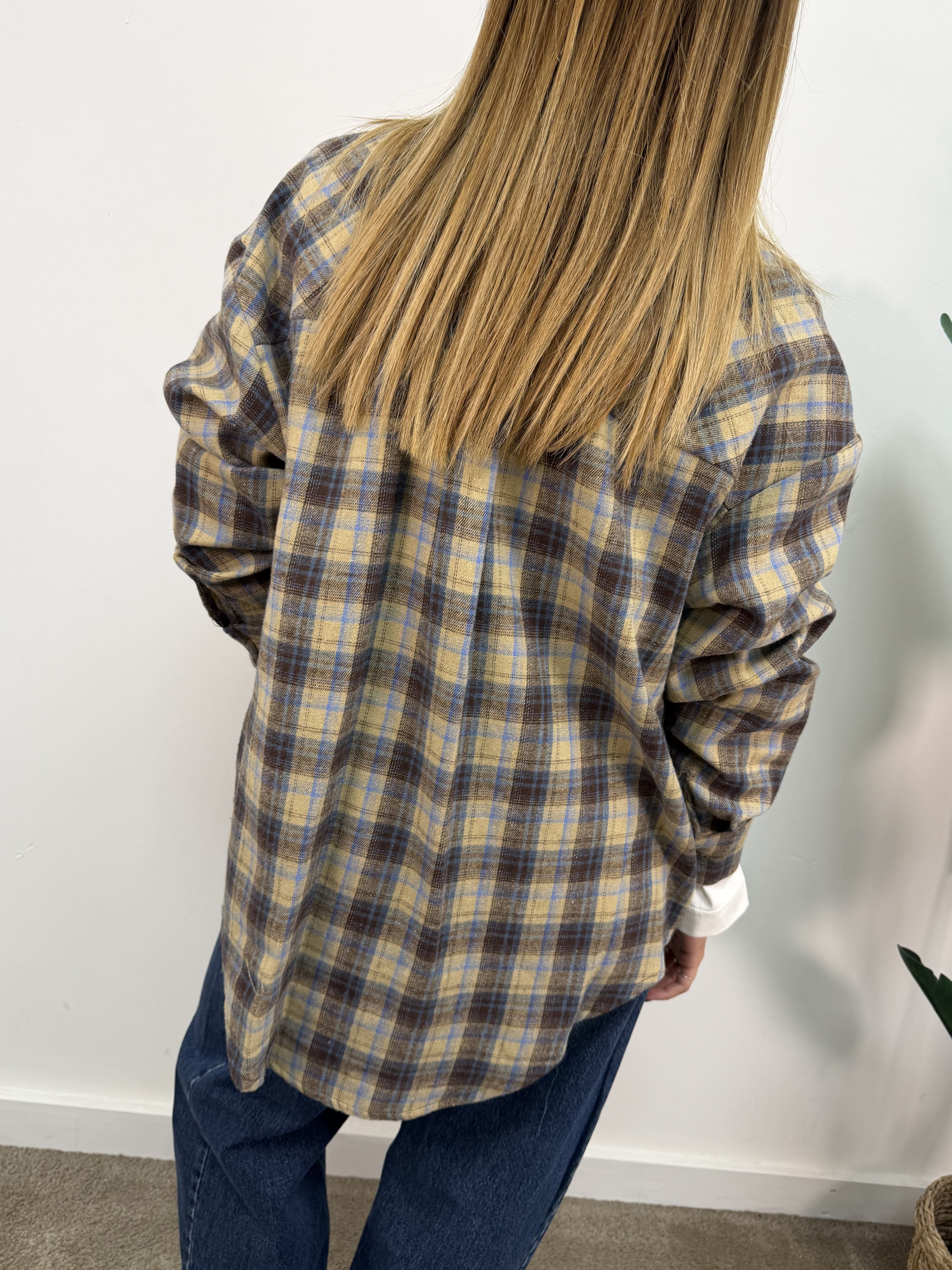 Camicia check flanella beige con taschino paillettes Tensione In
