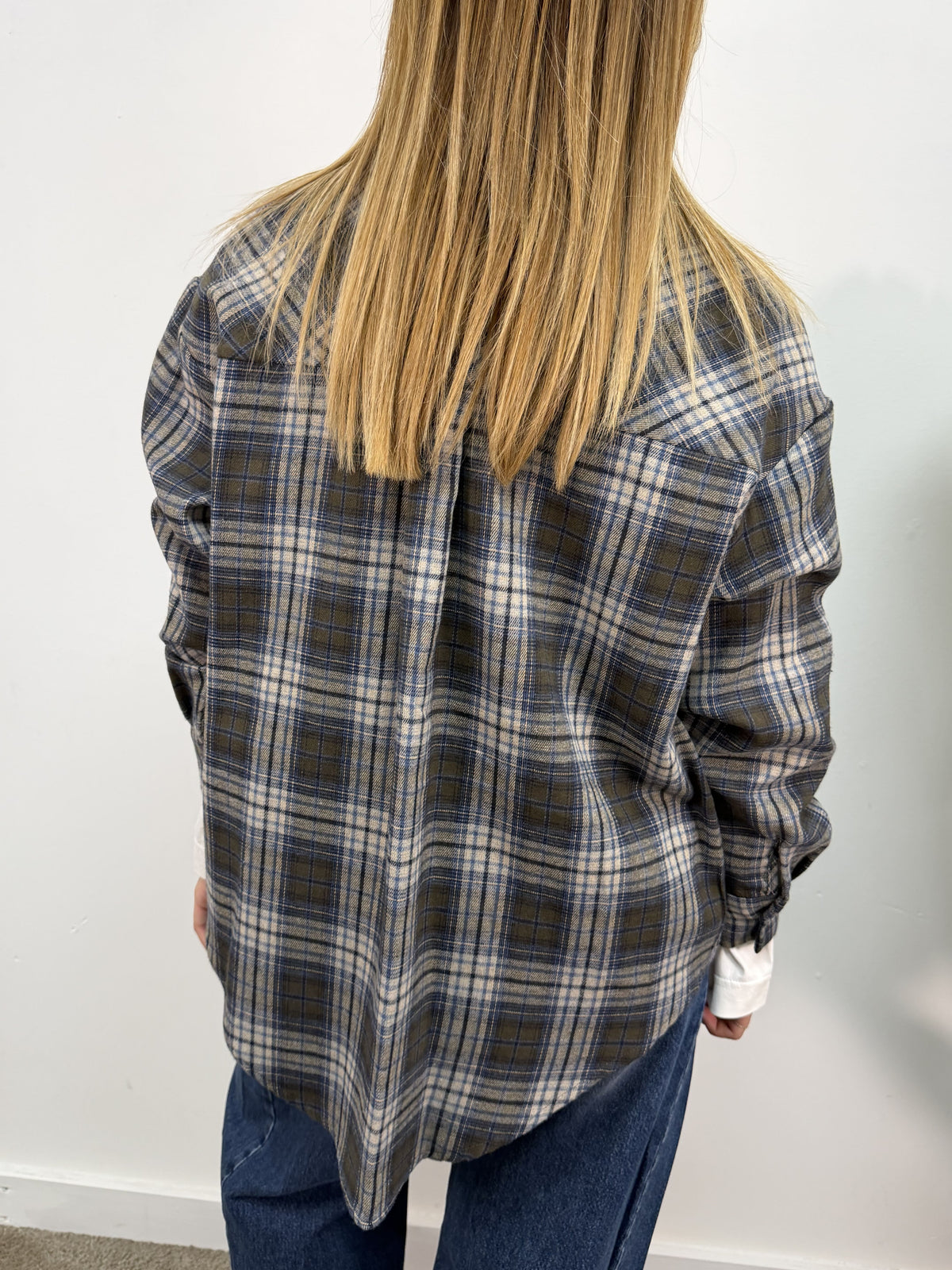 Camicia check flanella blu con taschino paillettes Tensione In