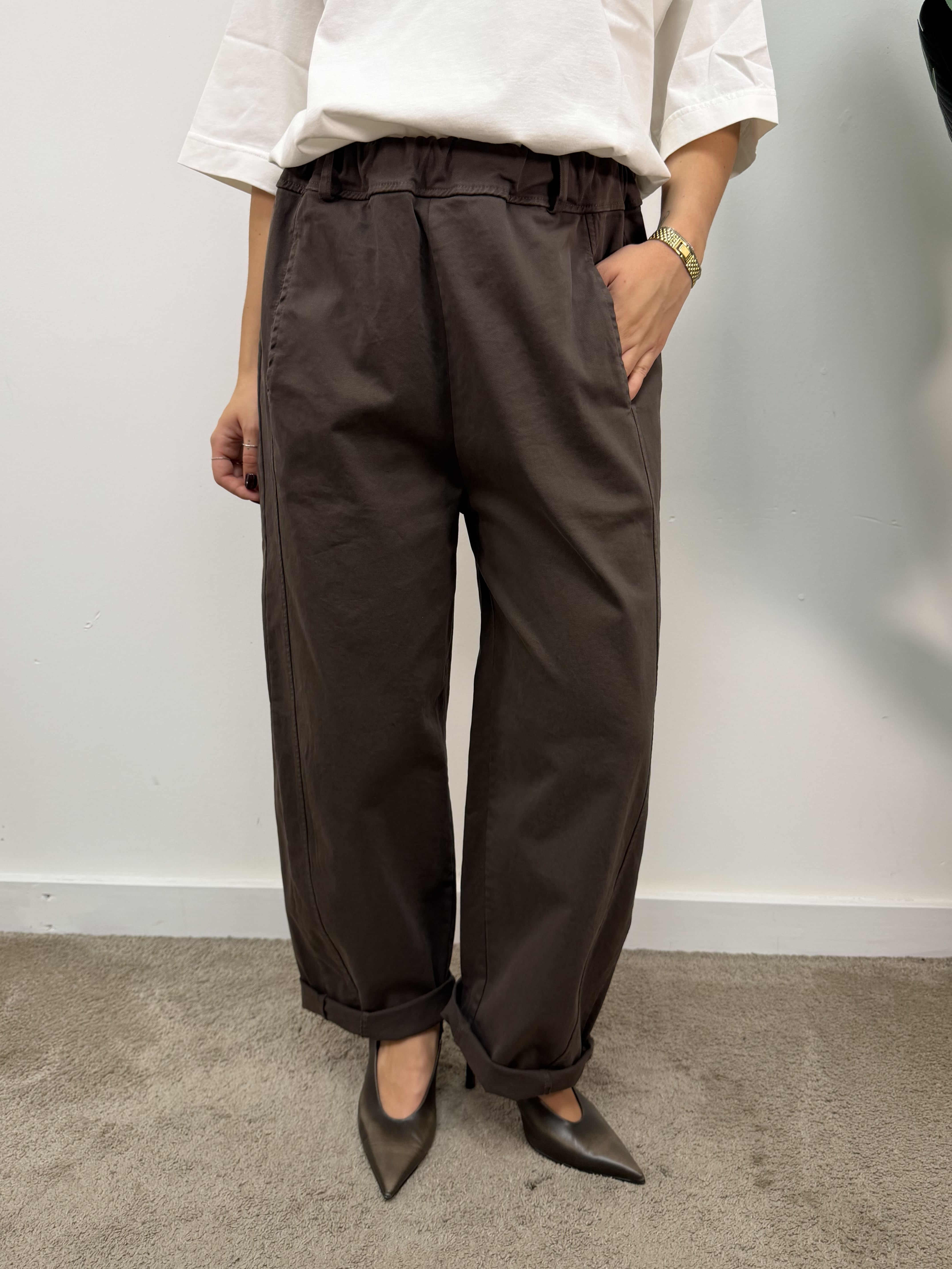 Pantalone barrel in cotone gabardine MyD