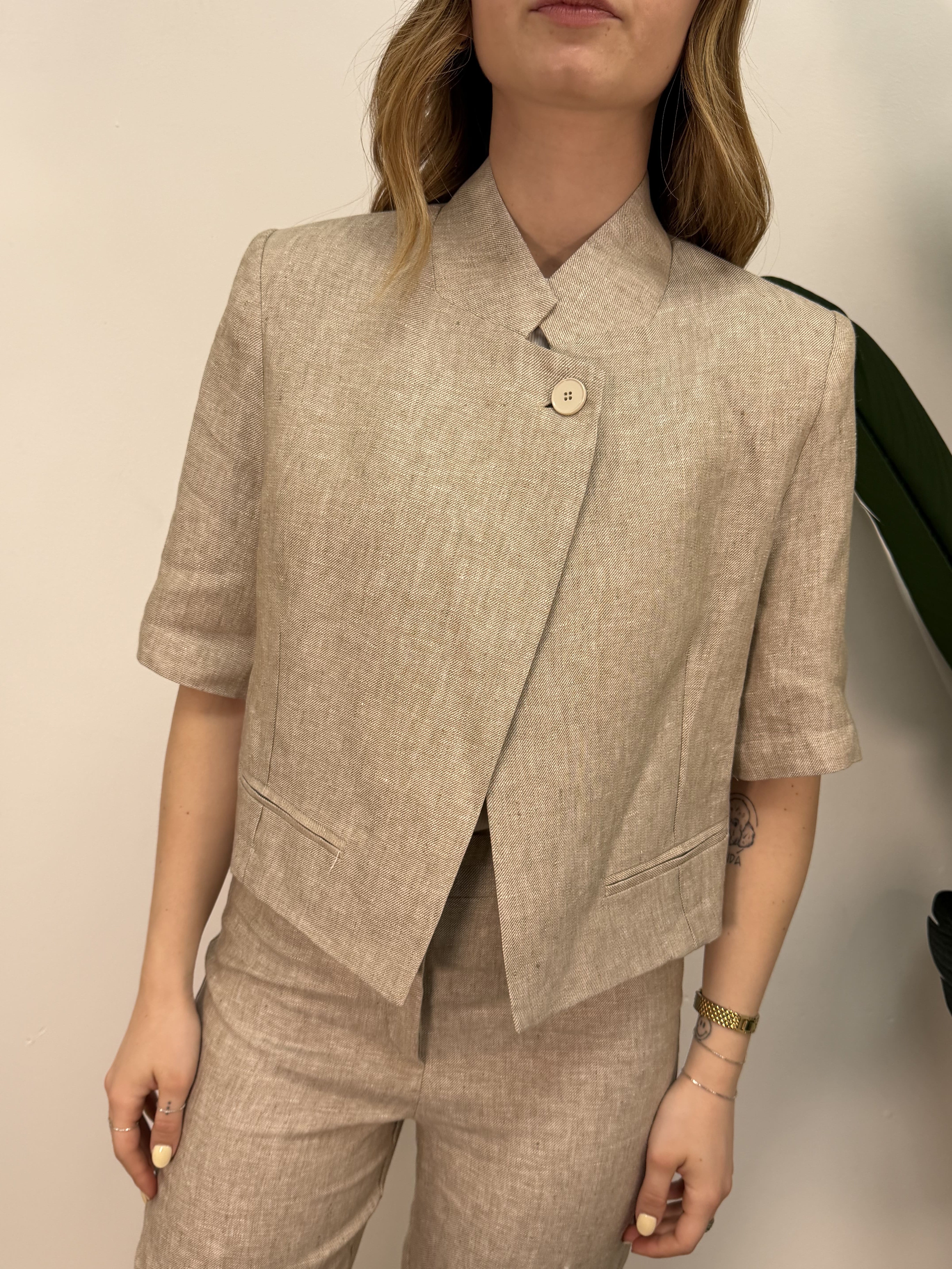 Giacca manica corta 1 bottone alto in lino VICOLO