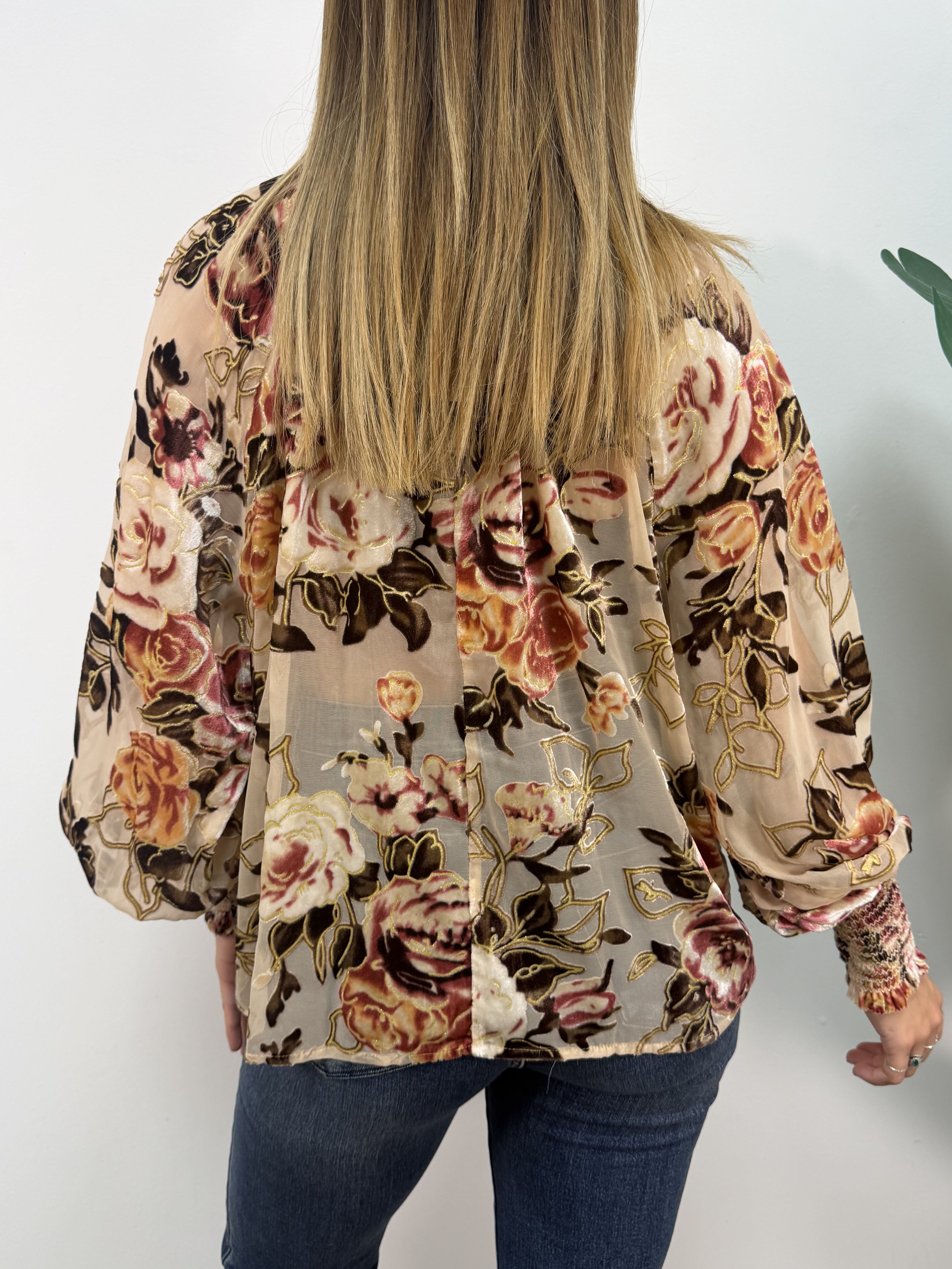 Blusa in tulle floccato multicolor Amosa