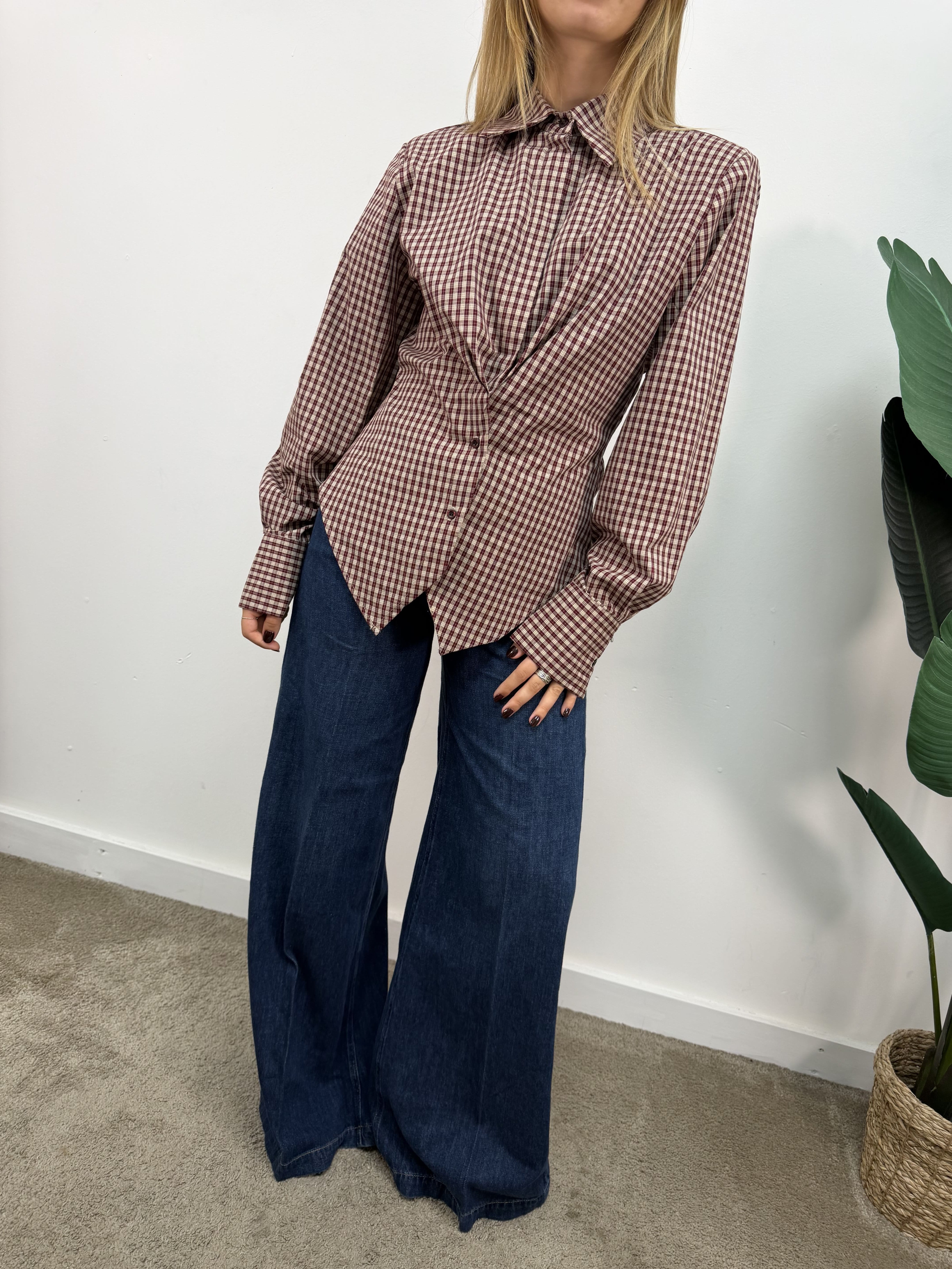 Camicia fittata stampa check in cotone Tensione In