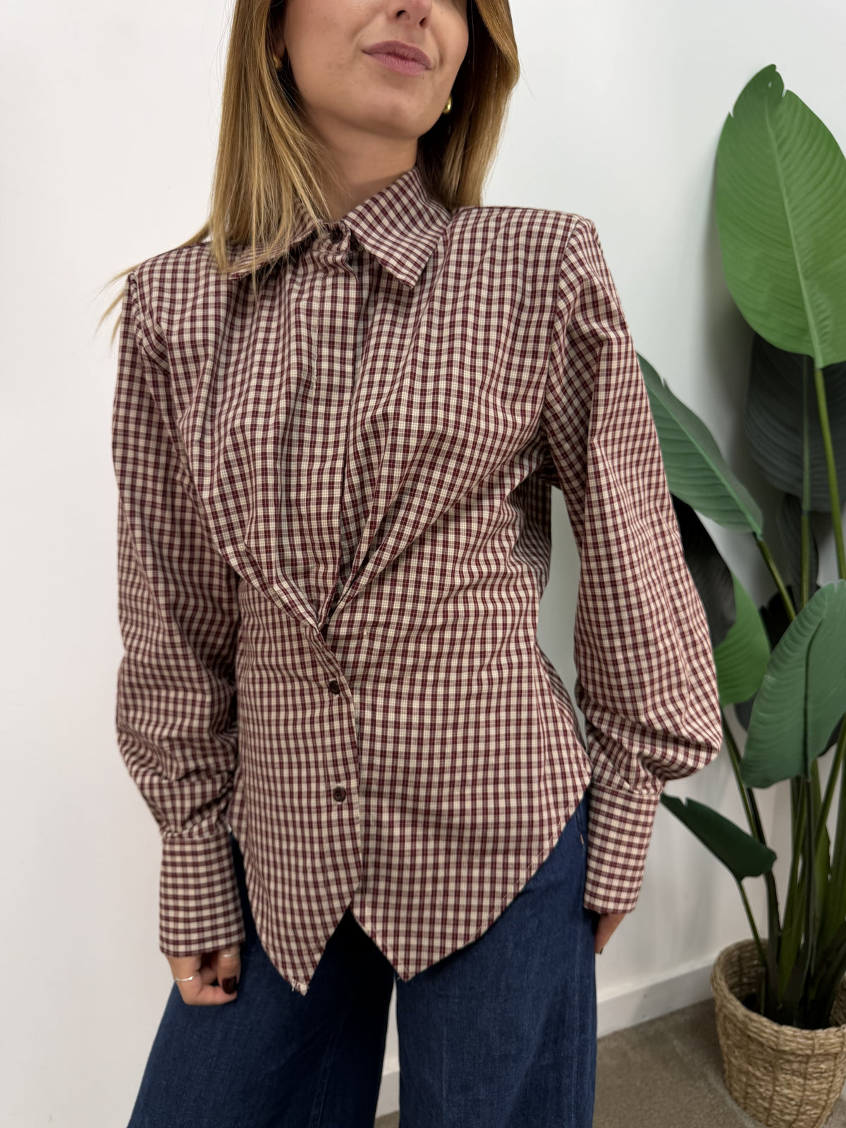 Camicia fittata stampa check in cotone Tensione In