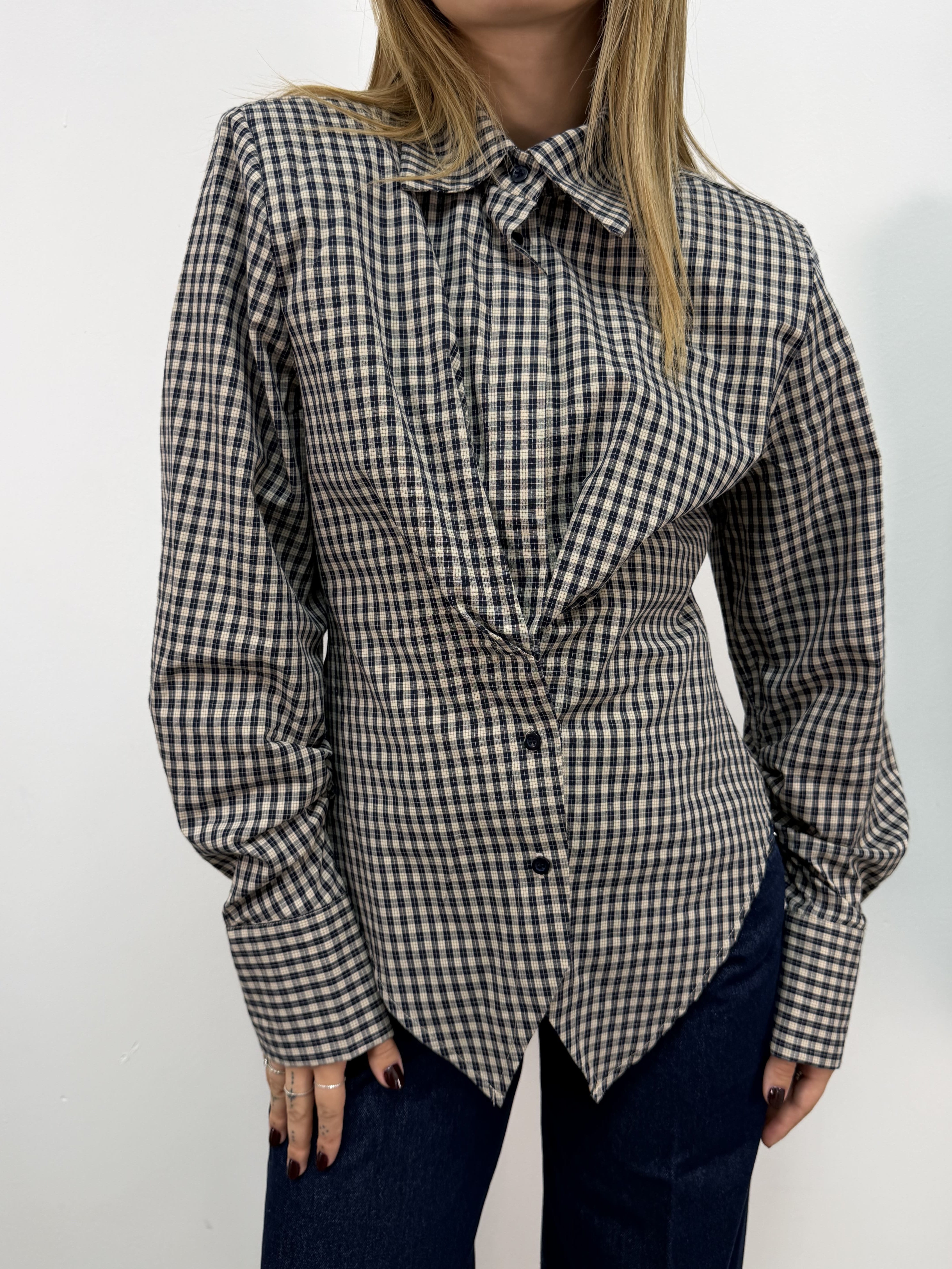 Camicia fittata stampa check in cotone Tensione In