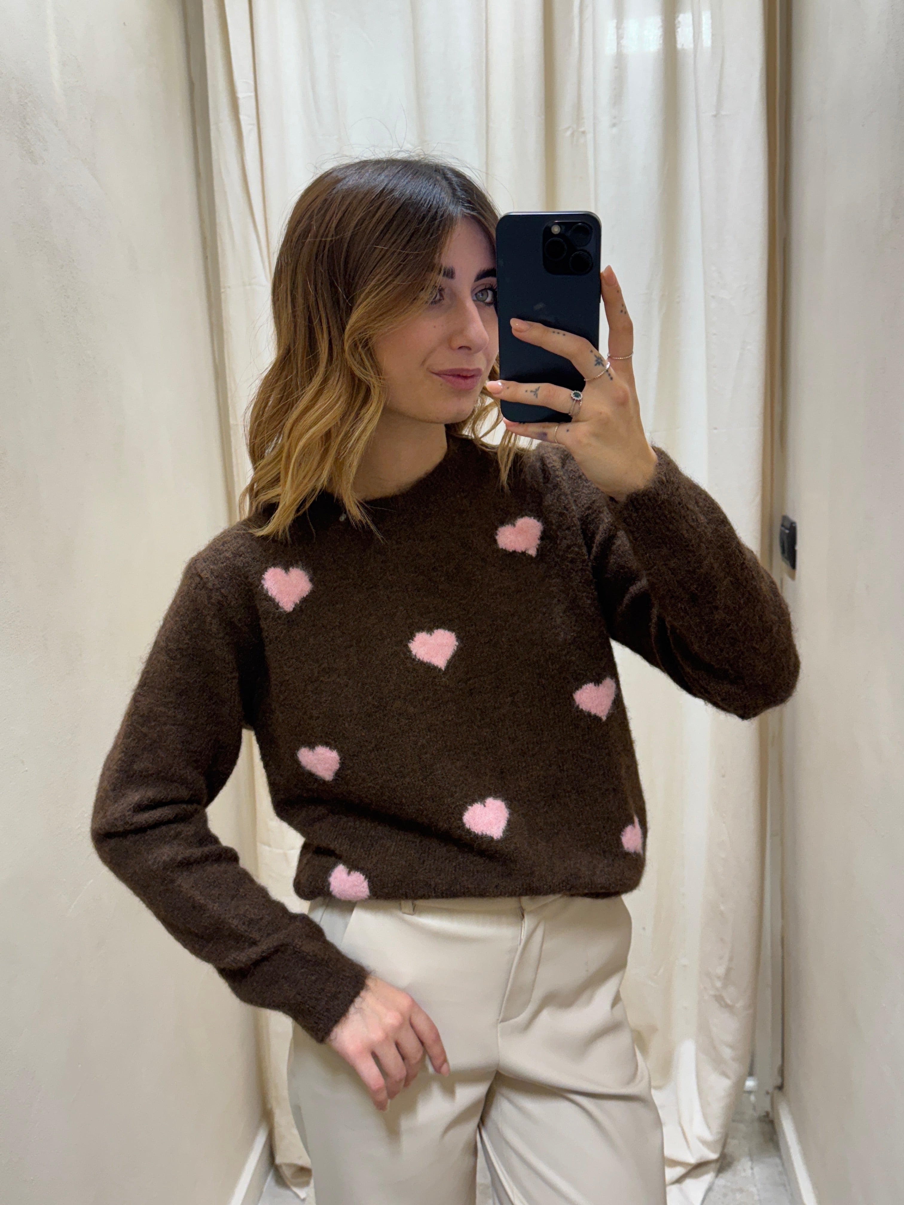 Maglione girocollo con cuori misto mohair Susy Mix