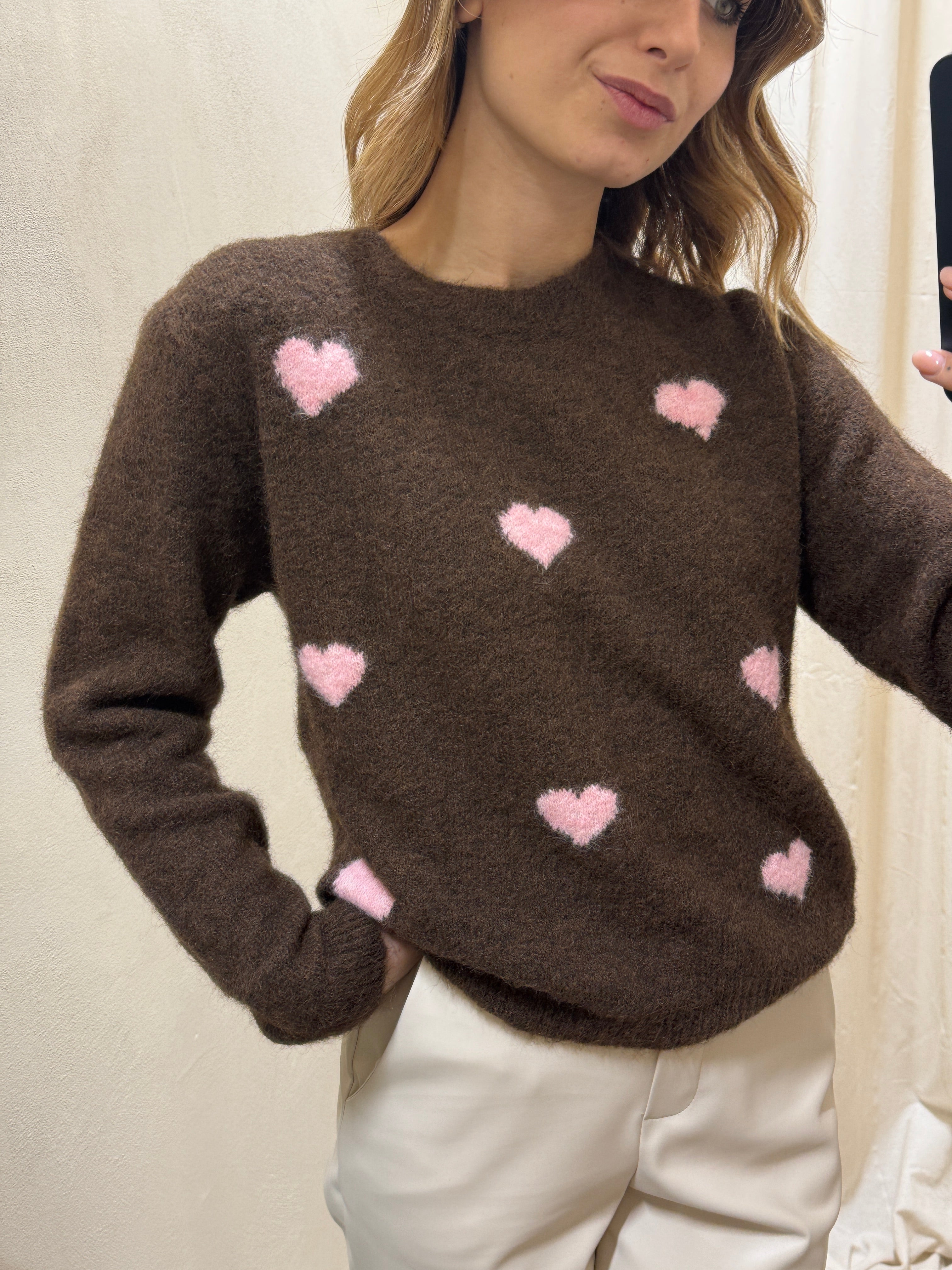 Maglione girocollo con cuori misto mohair Susy Mix
