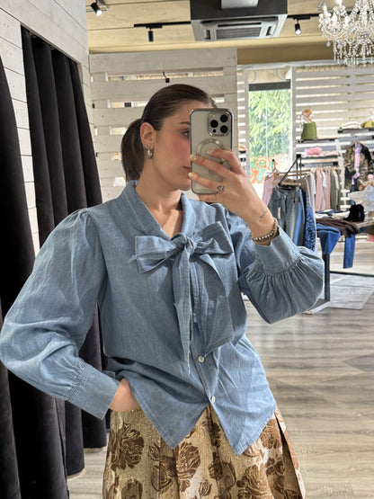 Camicia in denim con fiocco HaveOne