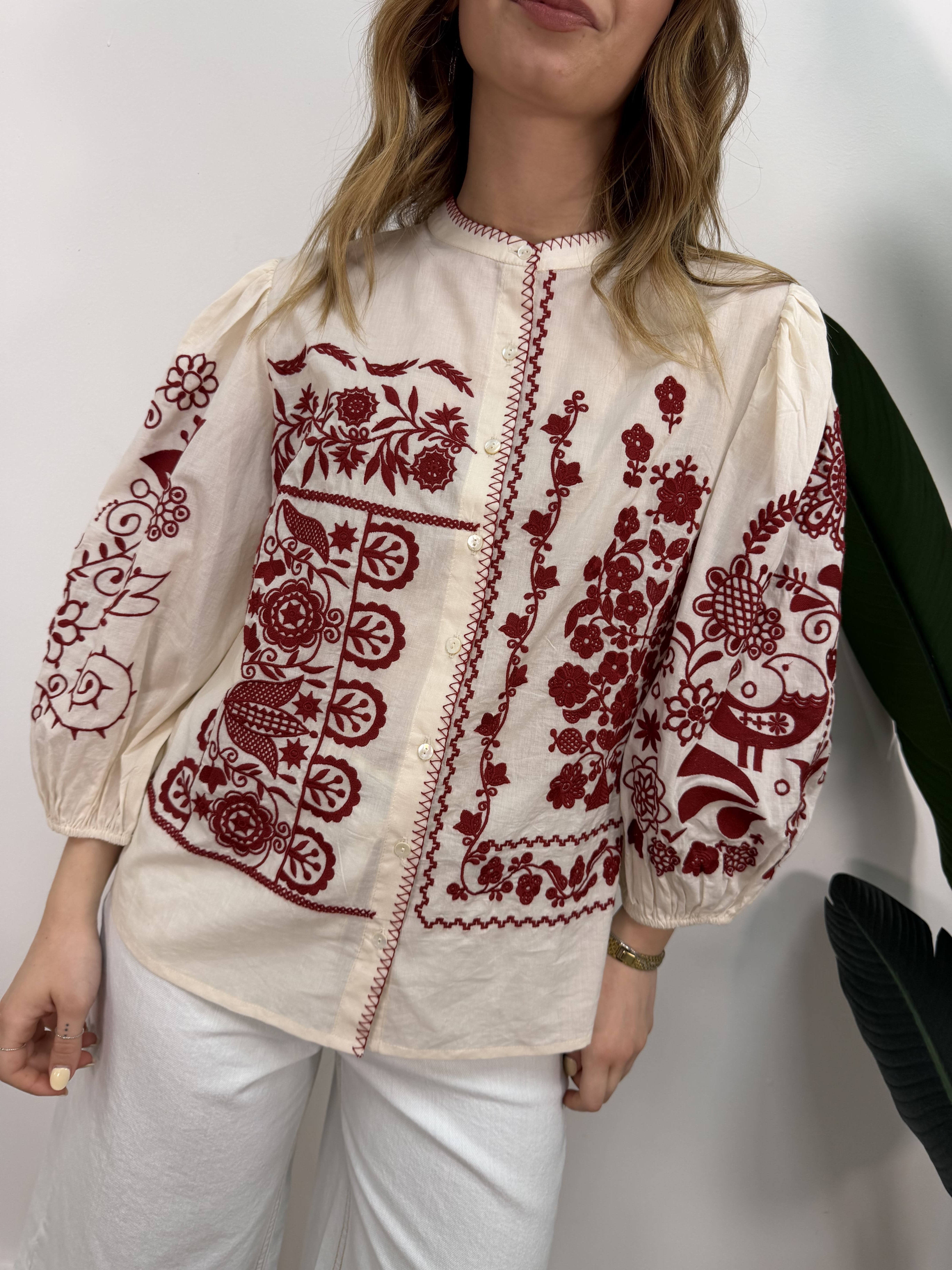 Blusa con ricami manica palloncino Tensione In