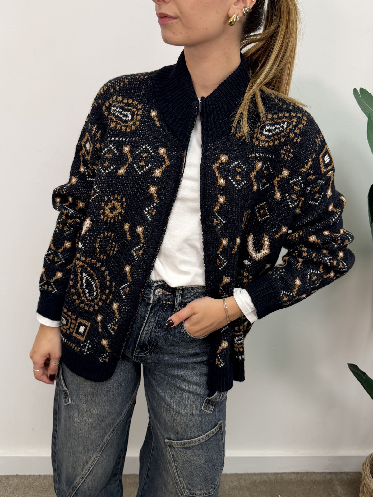 Cardigan zip stampa bandana MyD