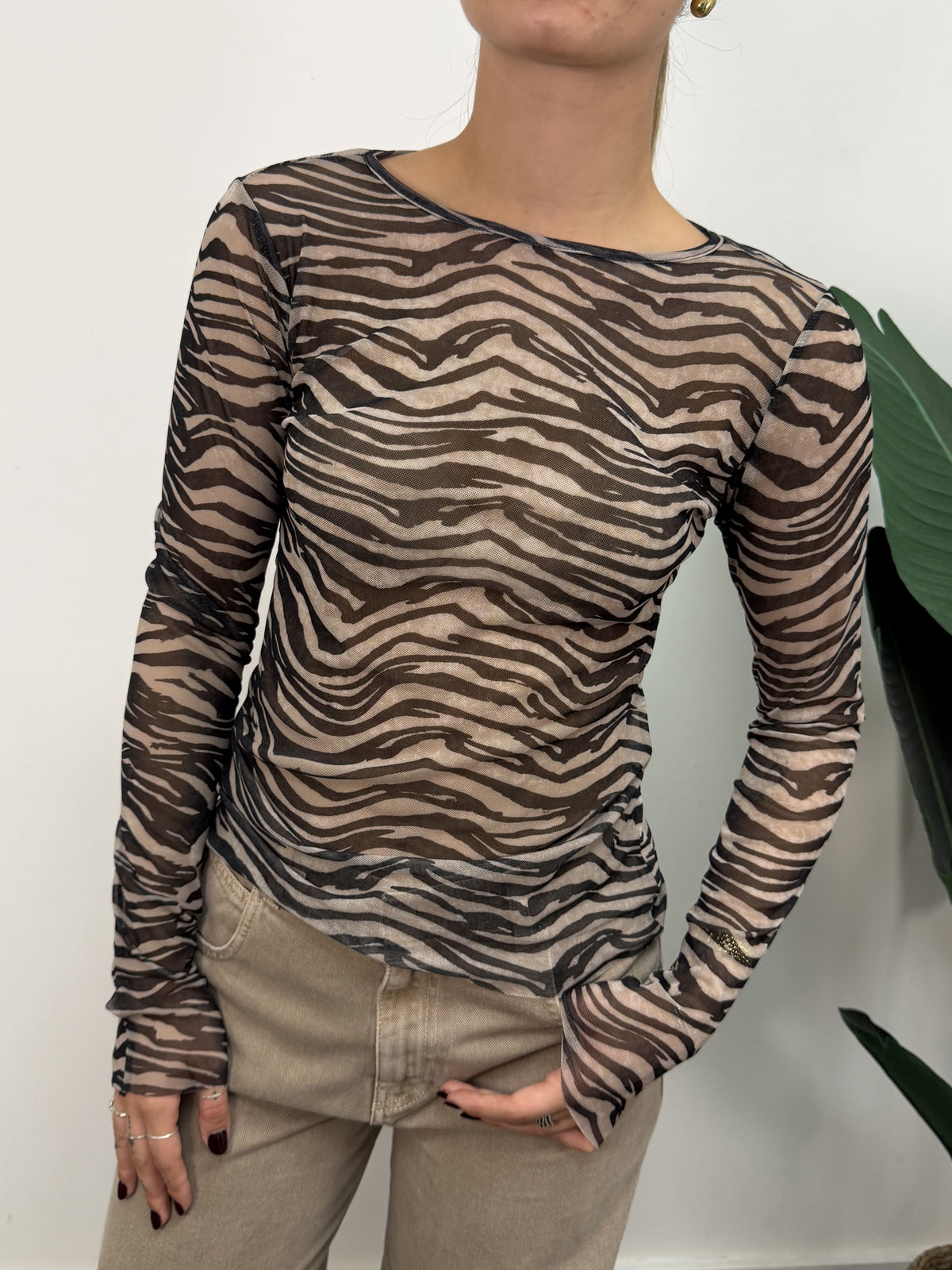 Maglia girocollo in tulle animalier MyD