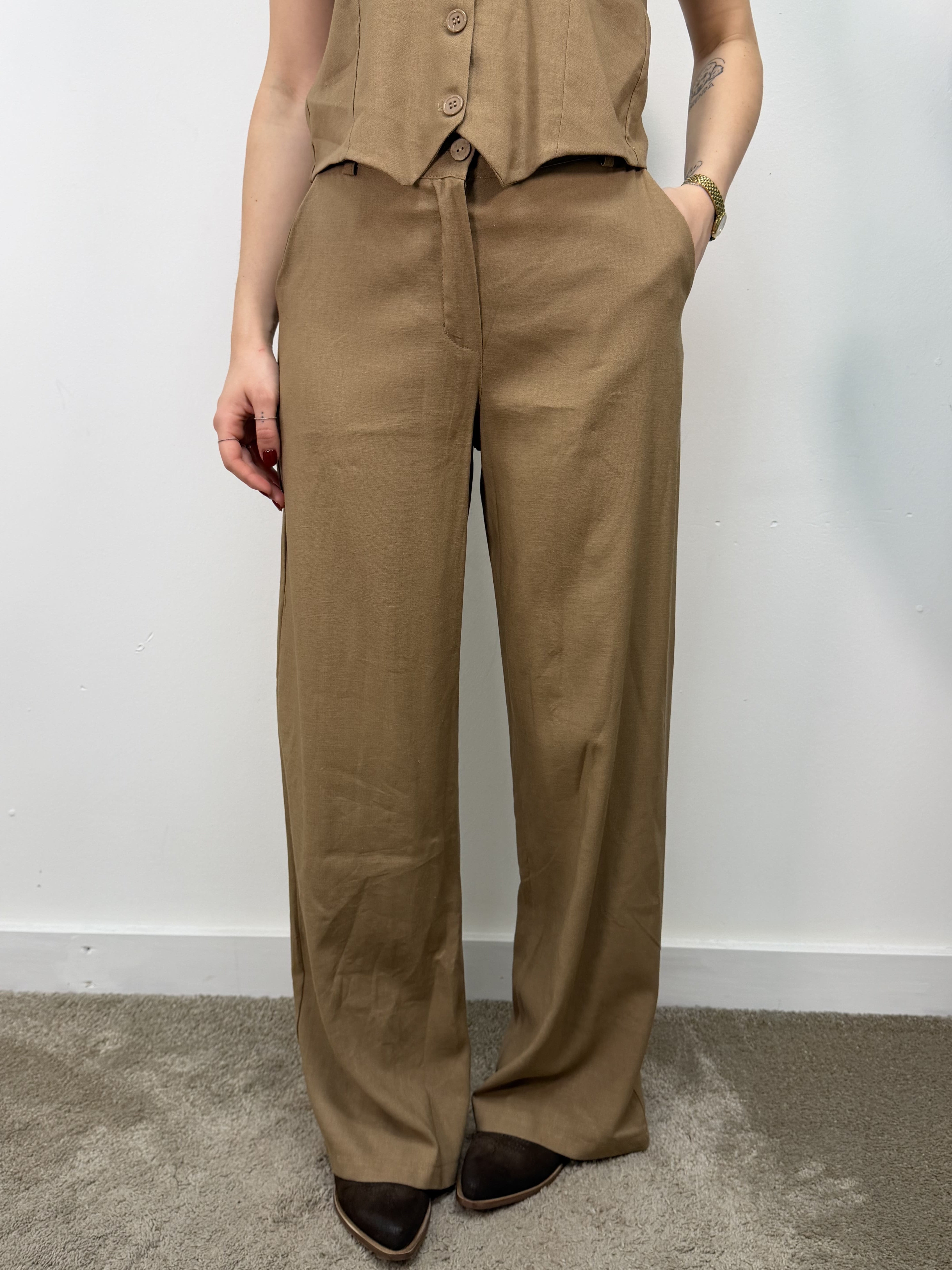 Pantalone lino gamba dritta MyD
