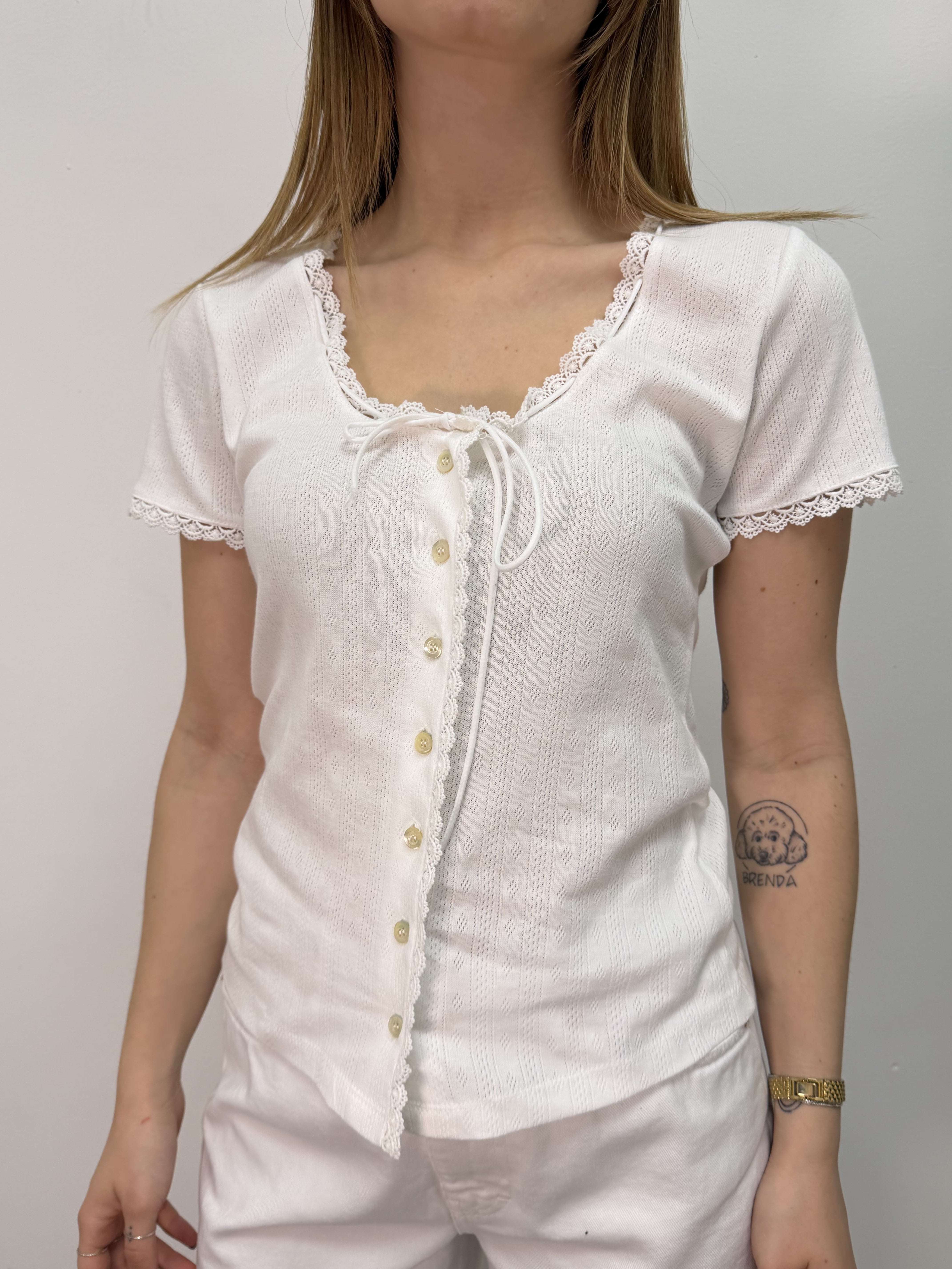 Maglia serafino in cotone ricamato Tensione In