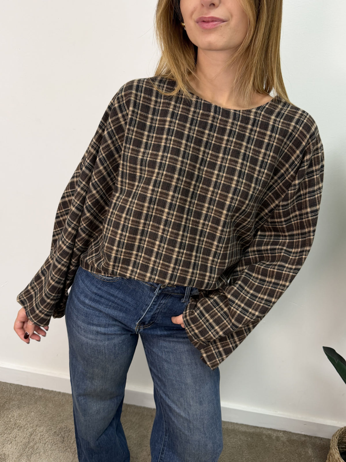 Blusa stampa check manica campana MyD