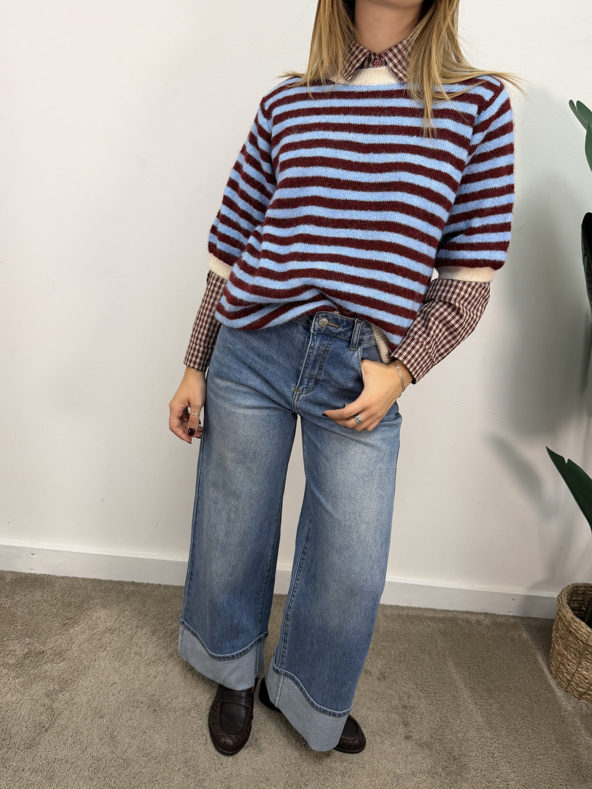 Maglione mezza manica rigato MyD