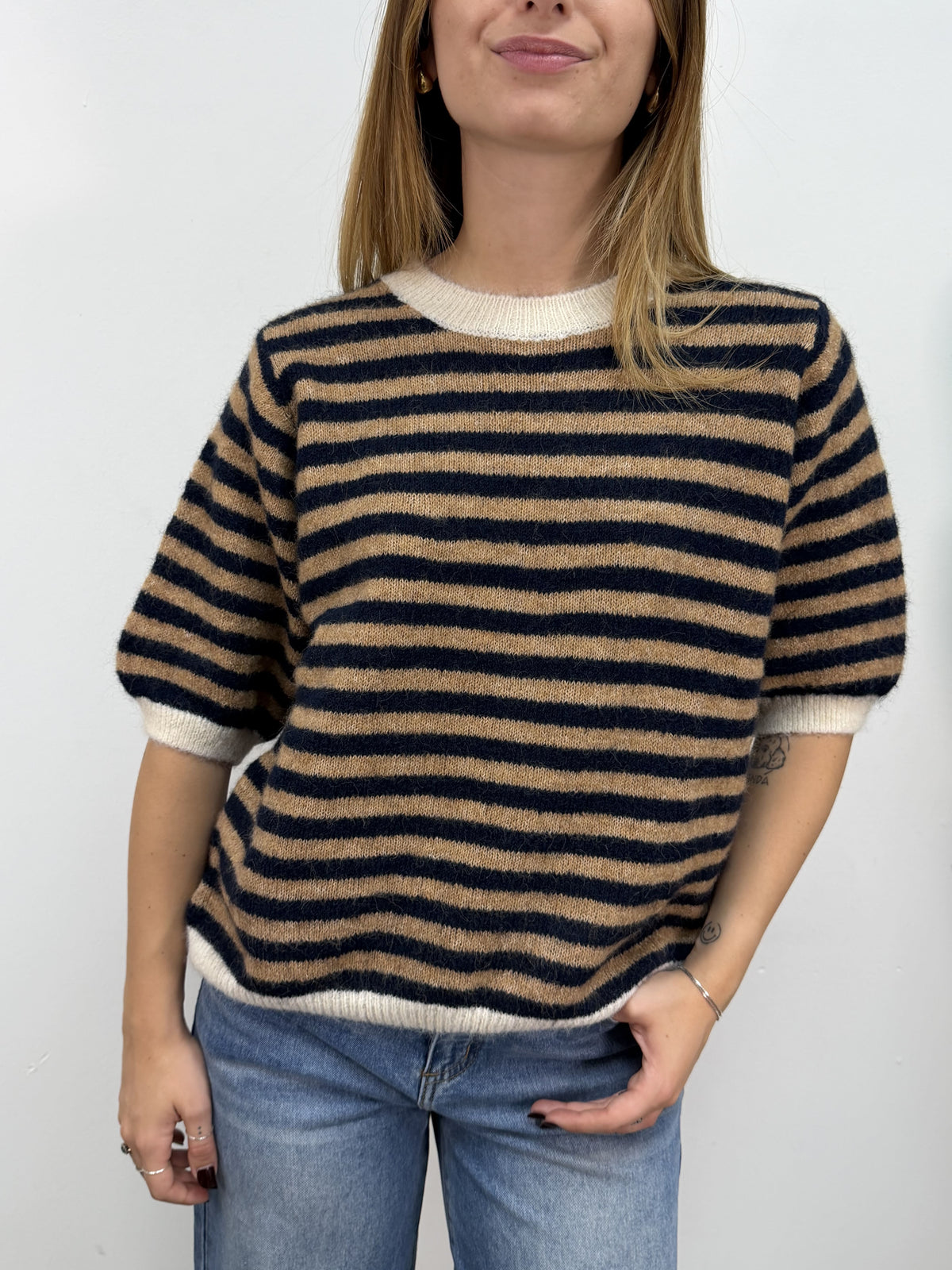 Maglione mezza manica rigato MyD