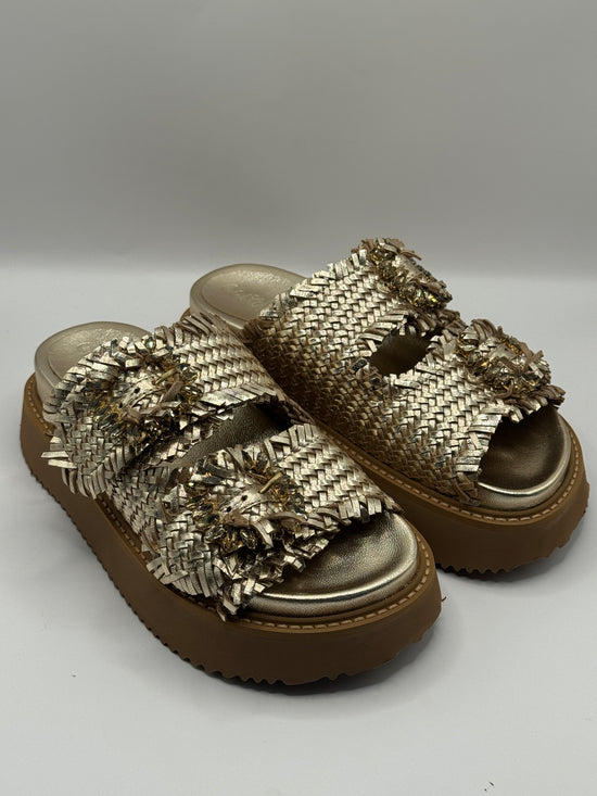 Sandalo platform doppia fascia in pelle intrecciata Coral Blue