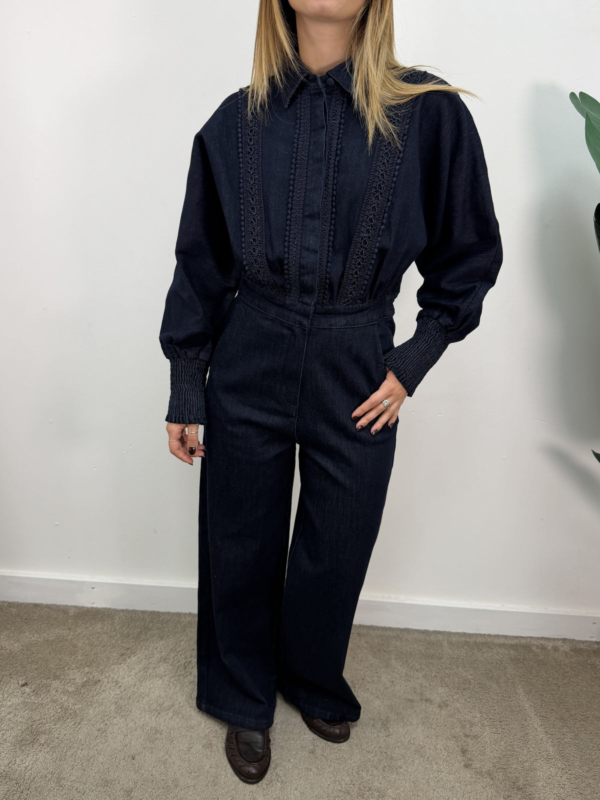Tuta denim con passamanerie Amosa