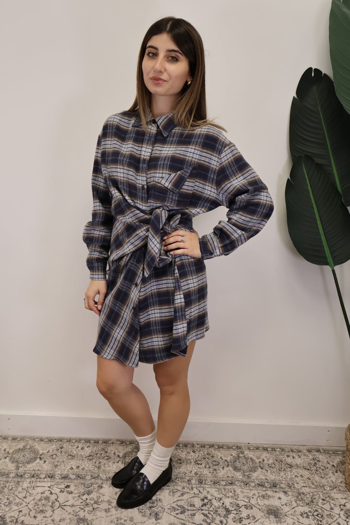 Abito camicia in flanella stampa check blu MyD - GiuGiò | Shop online